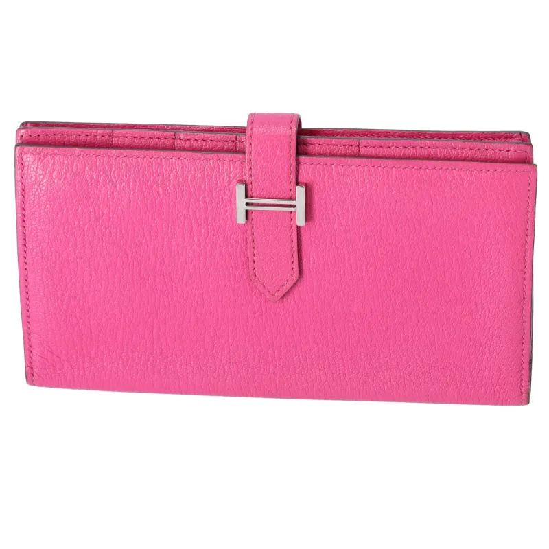 Hermes Bairn Soufflé Long Bifold Wallet Pink Rose Tyrien Chevre sold by Gaby's Bags