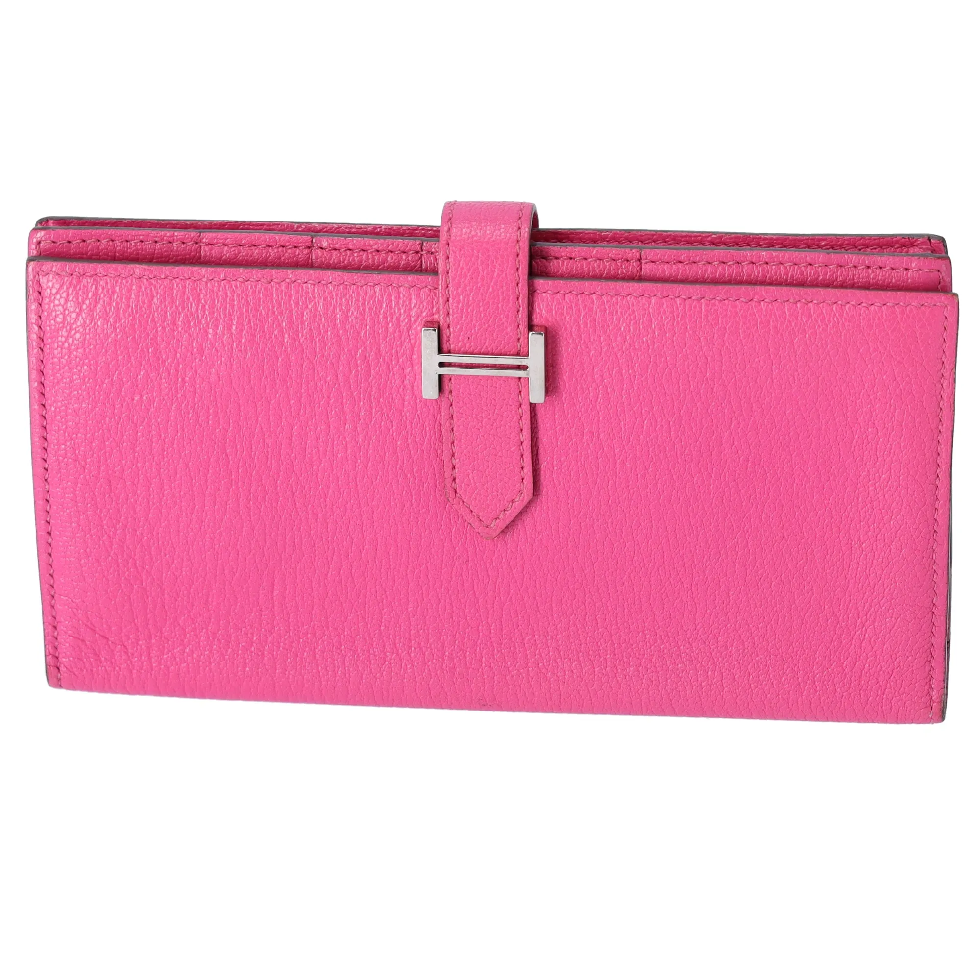 Hermes Bairn Soufflé Long Bifold Wallet Pink Rose Tyrien Chevre sold by Gaby's Bags