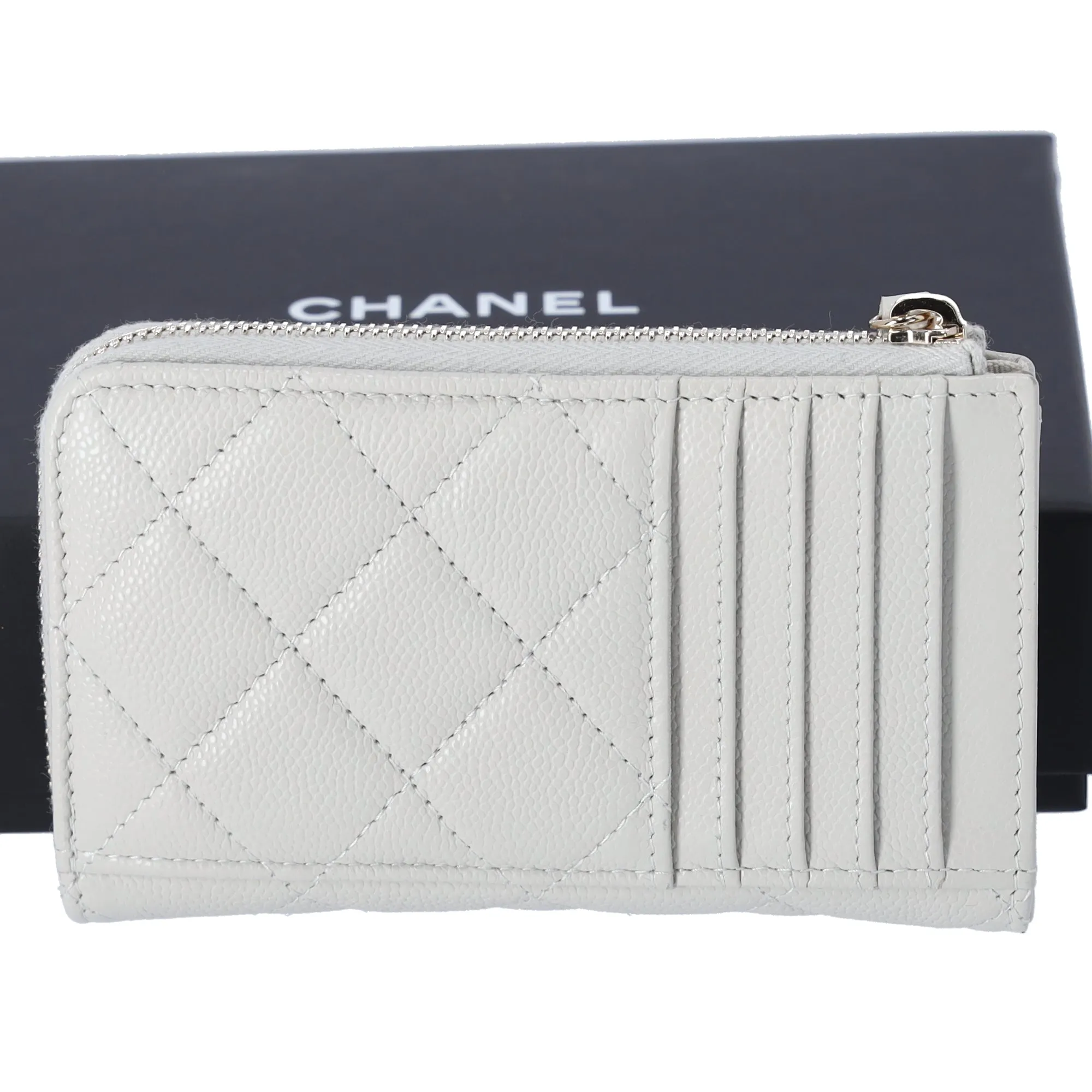CHANEL Matelasse Card Wallet AP3179 Light Gray Grained Shiny Caviar Leather sold by Gaby's Bags product image thumbnail 2