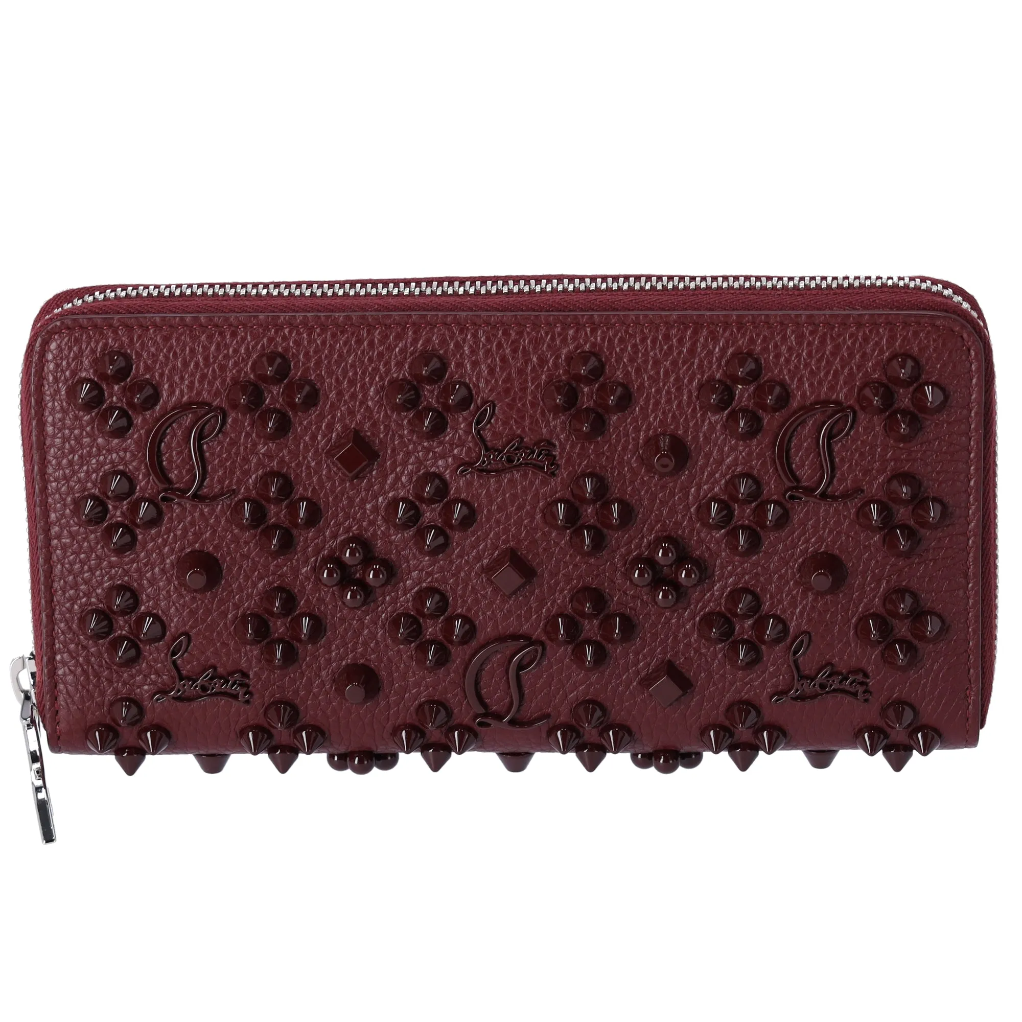 Christian Louboutin Panettone Studded Zip Around Wallet Burgundy sold by Gaby's Bags
