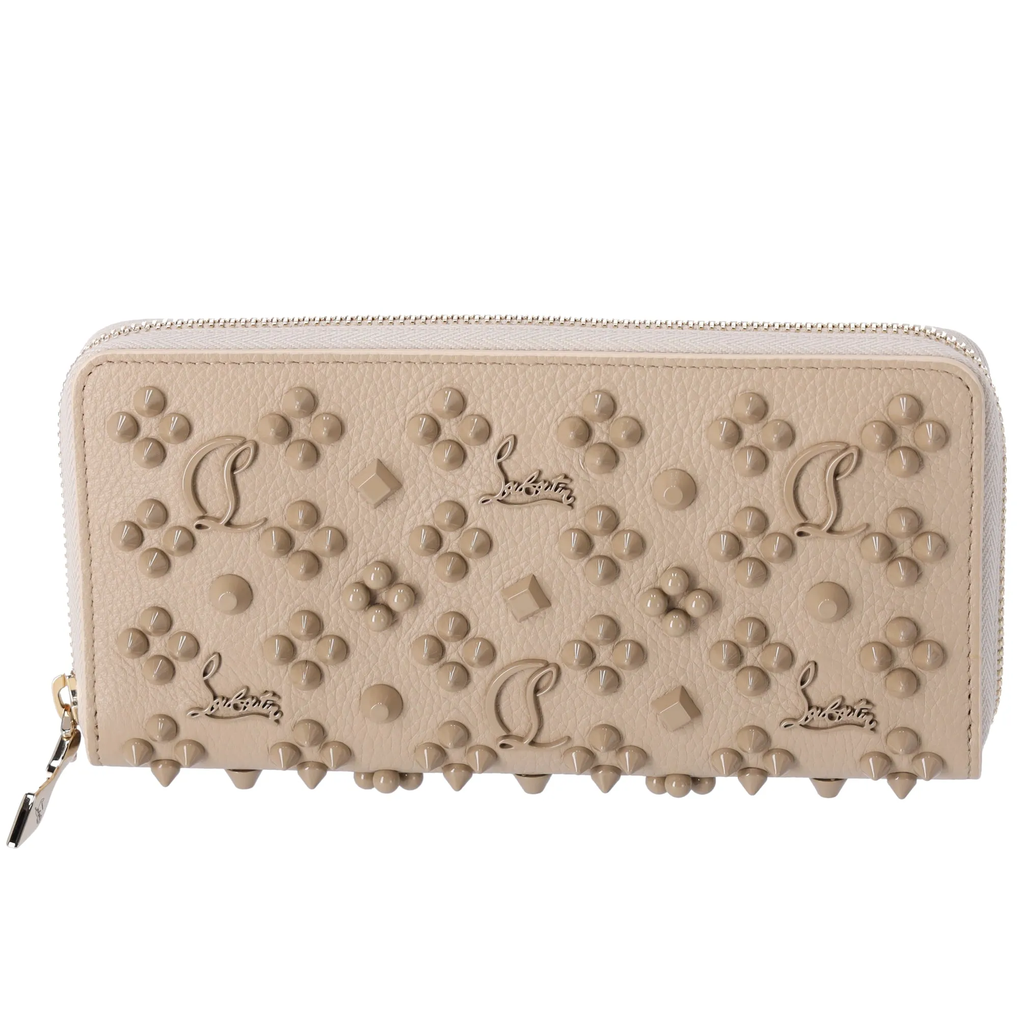 Christian Louboutin Panettone Studded Zip Around Wallet Beige 3175224 Leather sold by Gaby's Bags