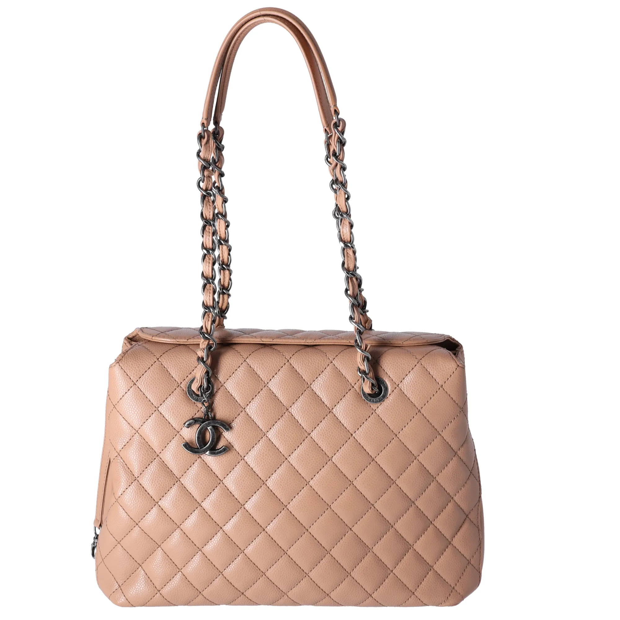 CHANEL Large City Shopping Tote Quilted Caviar Leather Beige sold by Gaby's Bags