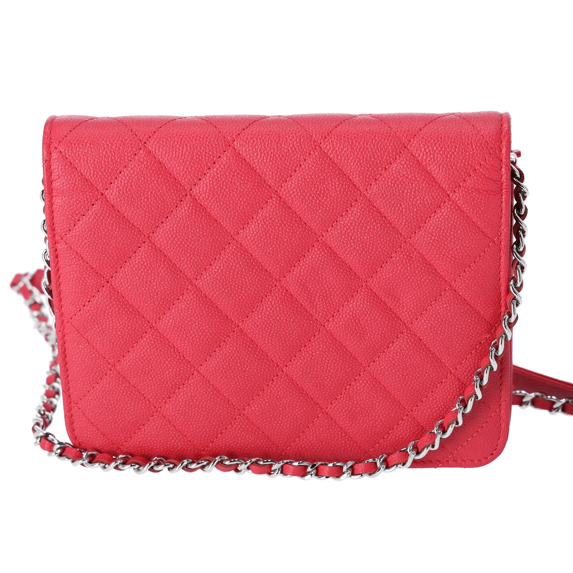 CHANEL Classic Square Wallet on Chain WOC Crossbody Red Quilted Caviar sold by Gaby's Bags product image thumbnail 4