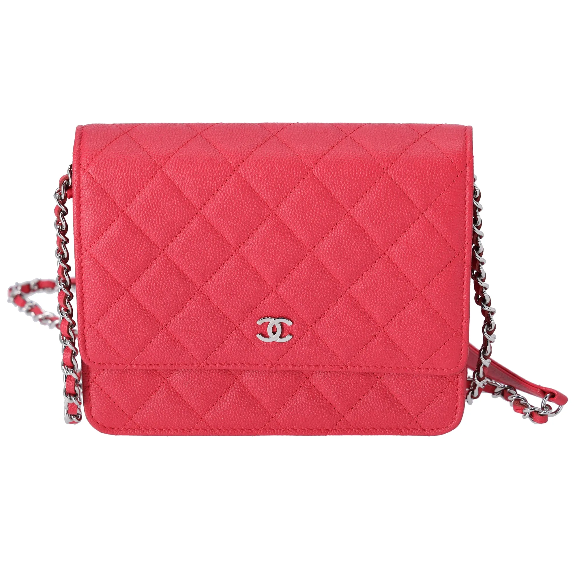 CHANEL Classic Square Wallet on Chain WOC Crossbody Red Quilted Caviar sold by Gaby's Bags product image thumbnail 2