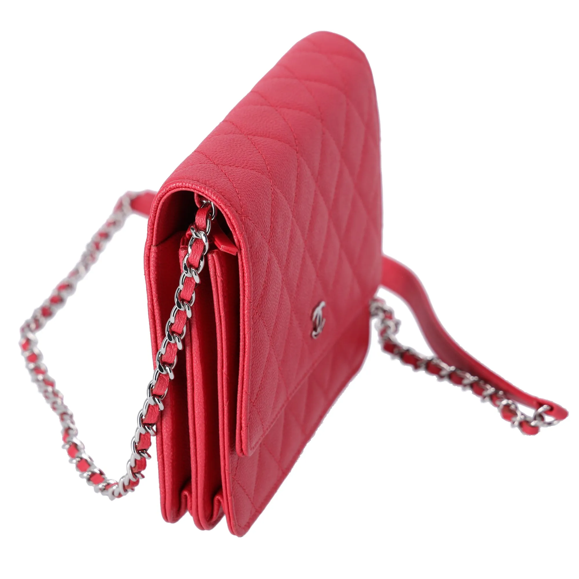 CHANEL Classic Square Wallet on Chain WOC Crossbody Red Quilted Caviar sold by Gaby's Bags product image thumbnail 3