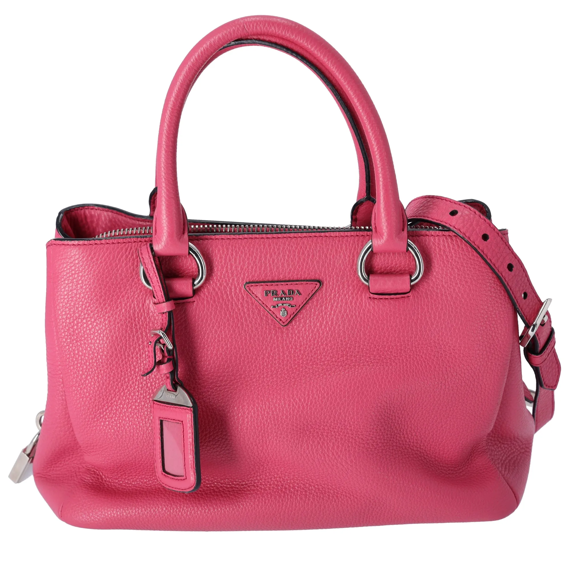 PRADA Triangle Logo Triple Compartment Satchel Handbag BN2853 Pink Leather sold by Gaby's Bags