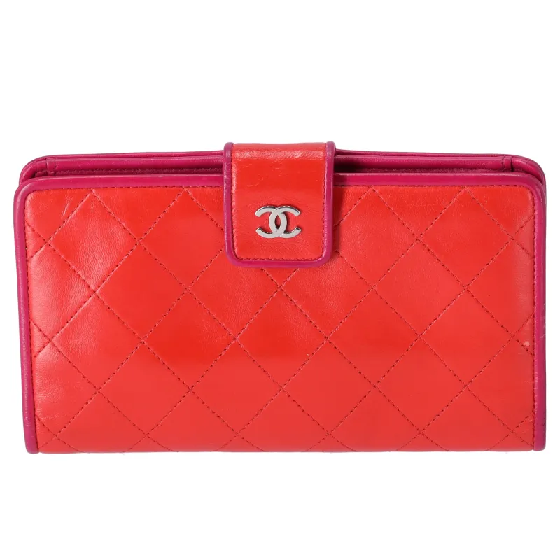 CHANEL Matelasse Long Bifold Wallet Red Pink Leather sold by Gaby's Bags