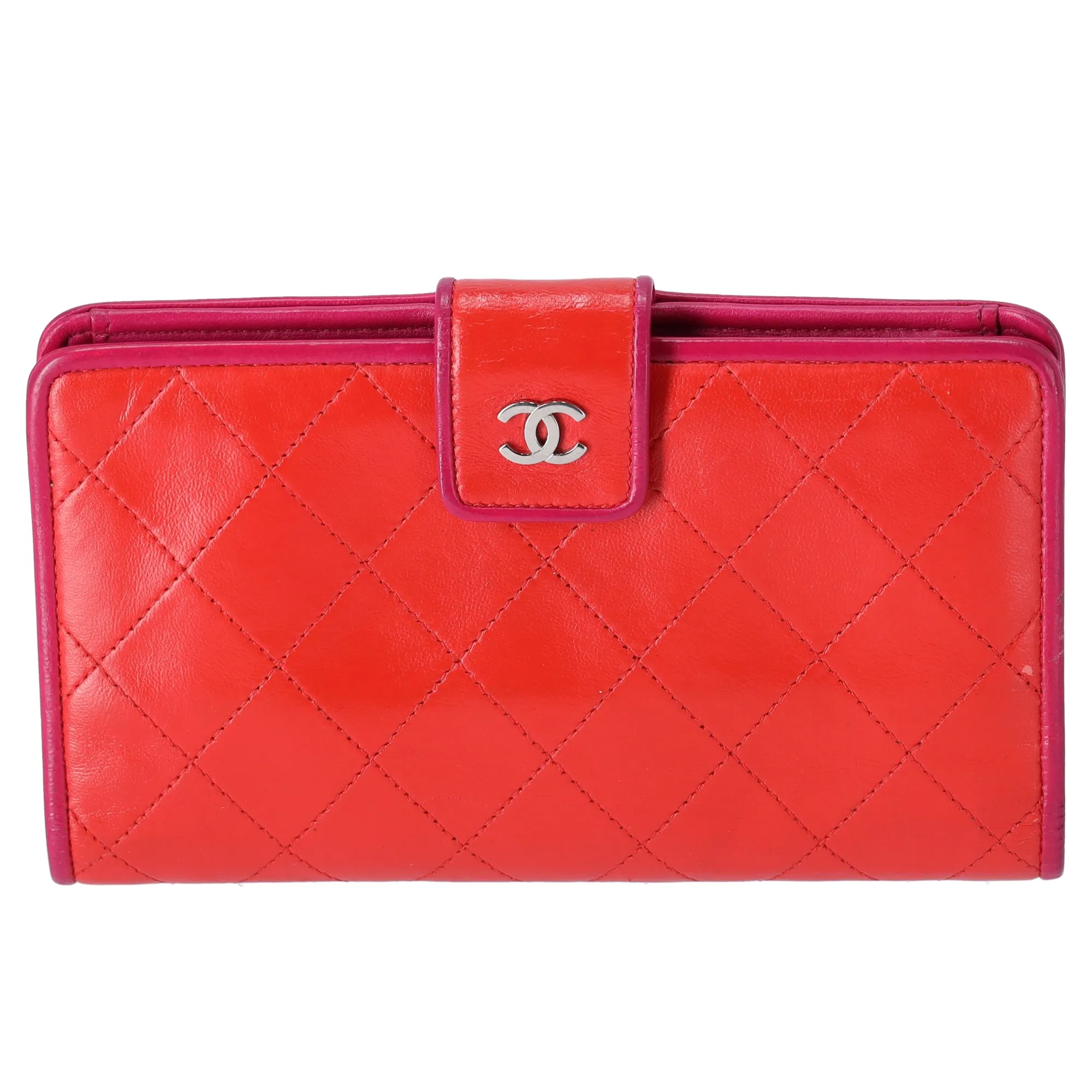 CHANEL Matelasse Long Bifold Wallet Red Pink Leather sold by Gaby's Bags