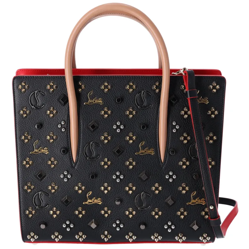 Christian Louboutin Paloma S Medium Tote Bag Black Gold Silver Studded Leather sold by Gaby's Bags