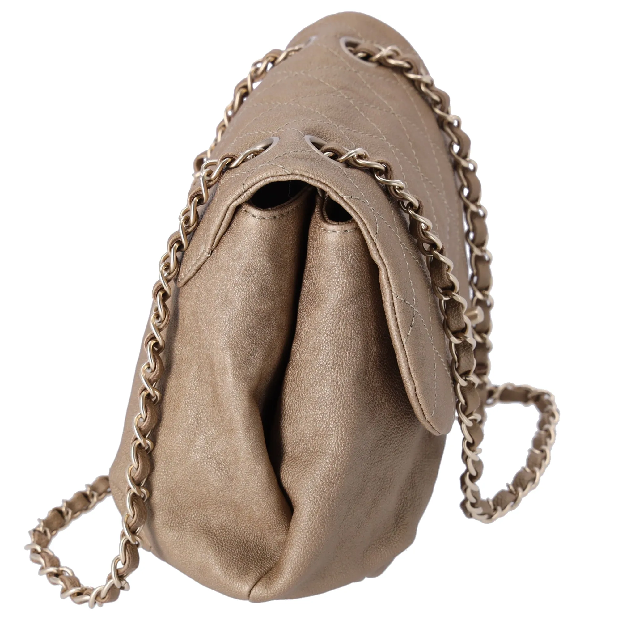 CHANEL Trianon Messenger Flap Bag Metallic Calfskin Quilted Gold sold by Gaby's Bags product image thumbnail 4