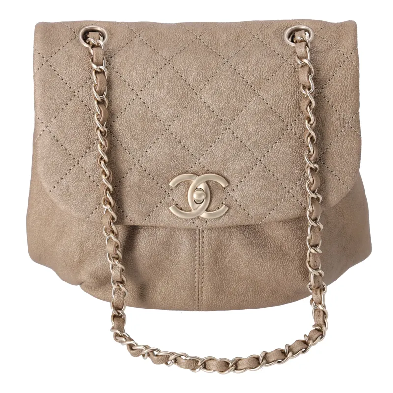 CHANEL Trianon Messenger Flap Bag Metallic Calfskin Quilted Gold sold by Gaby's Bags