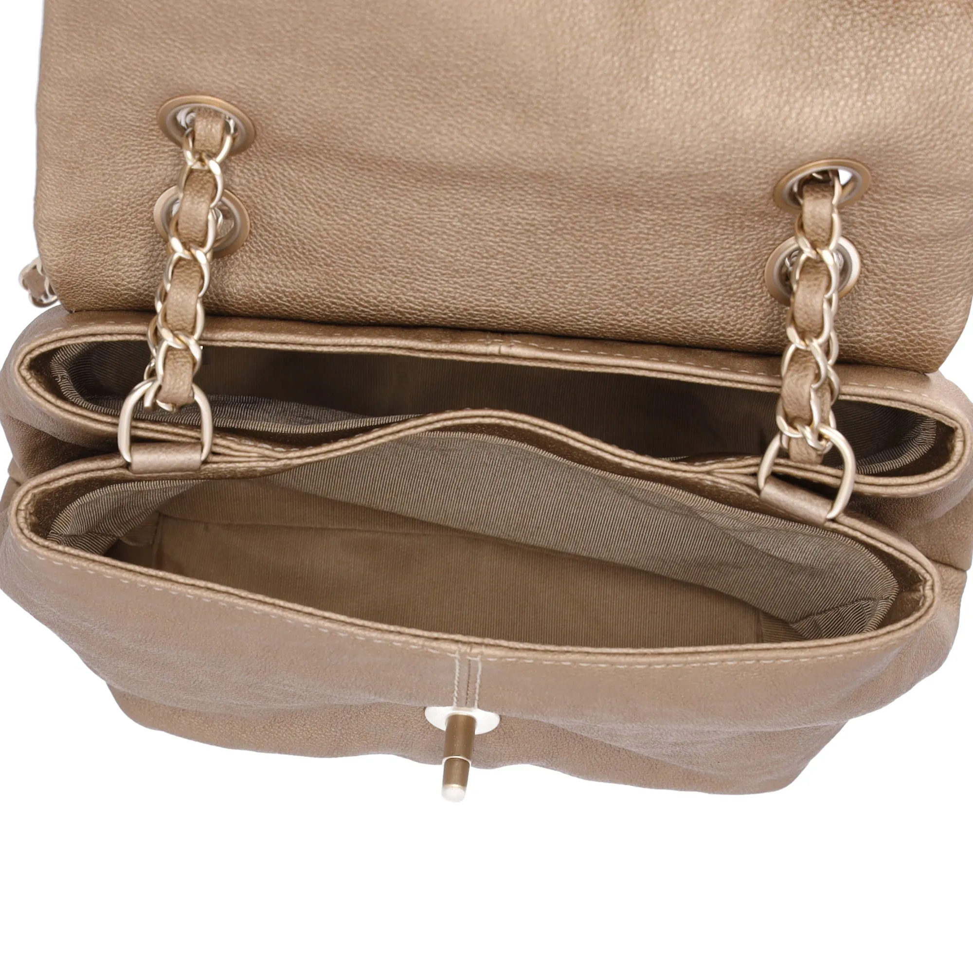 CHANEL Trianon Messenger Flap Bag Metallic Calfskin Quilted Gold sold by Gaby's Bags product image thumbnail 5