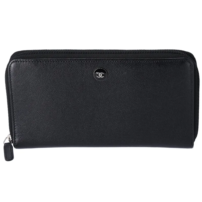 CHANEL Unisex CC Button Business Wallet Black Grained Calfskin sold by Gaby's Bags