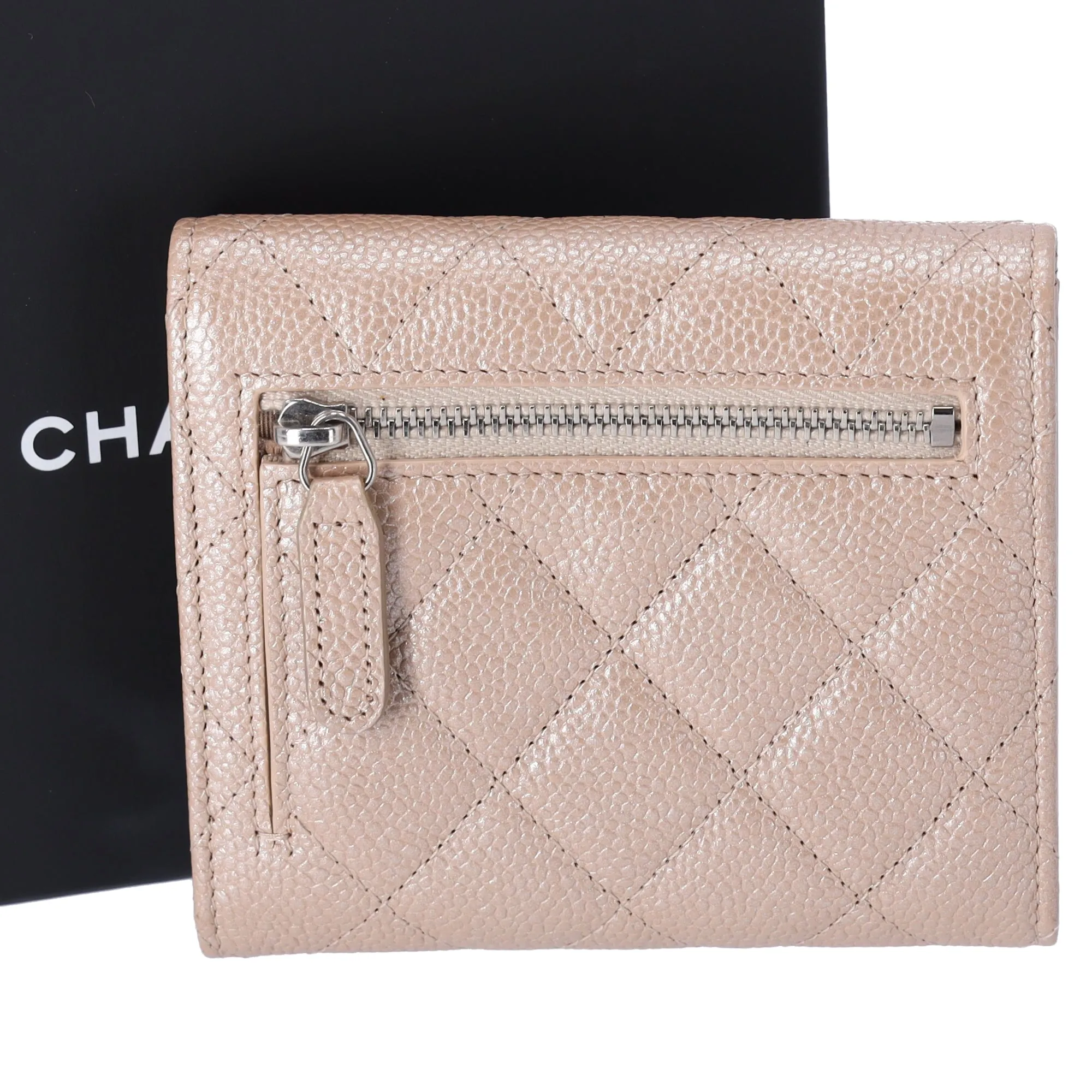 CHANEL Matelasse Trifold Wallet A82288 Iridescent Beige Caviar Leather sold by Gaby's Bags product image thumbnail 2