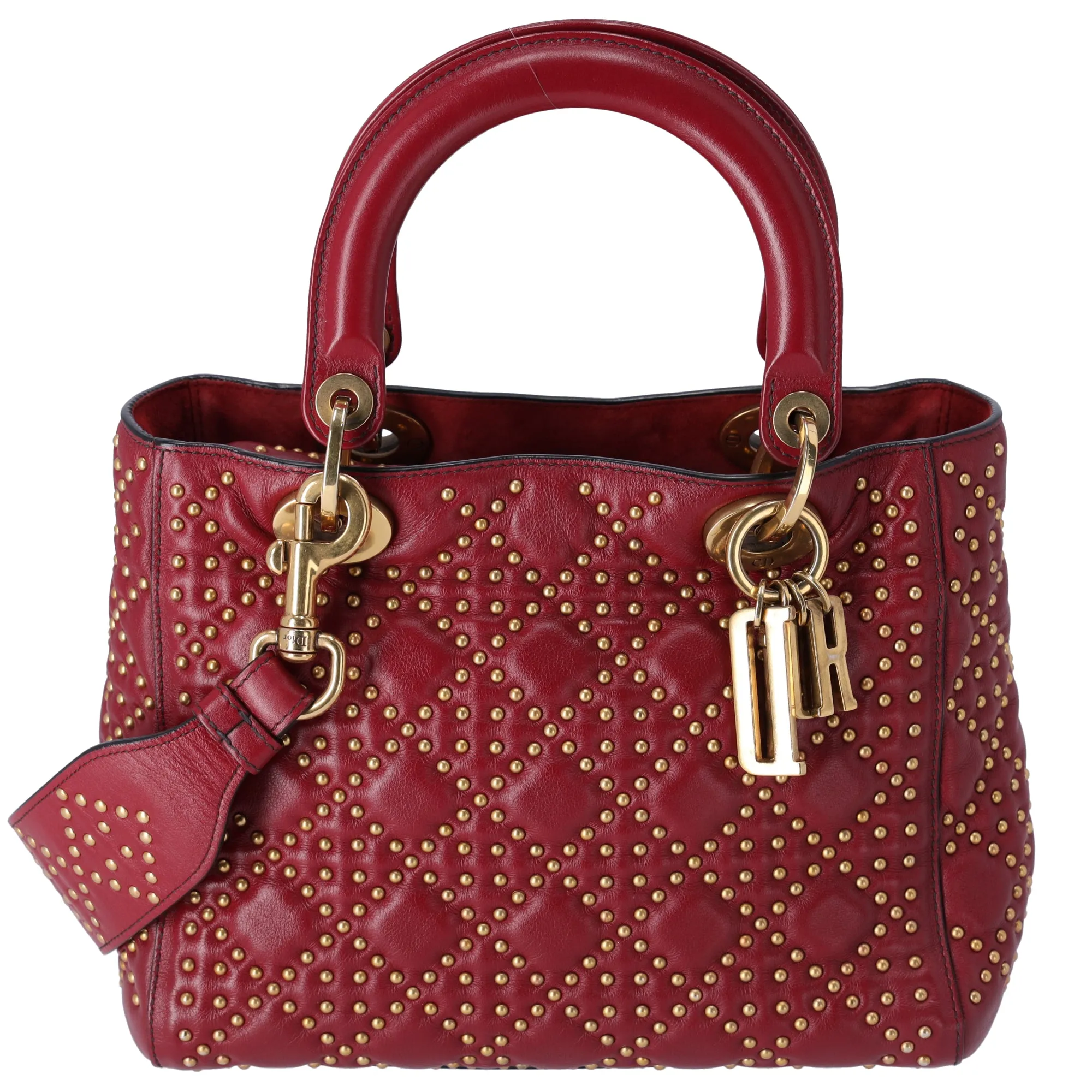 Christian Dior Lady Dior Medium Bag Handbag Red Leather Studded sold by Gaby's Bags