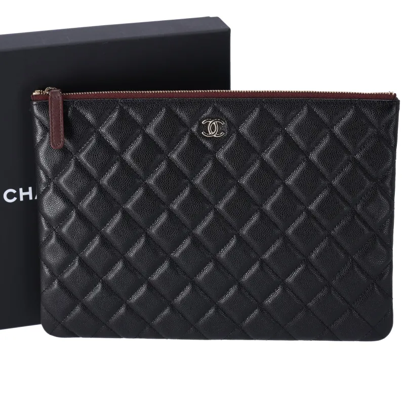 CHANEL Matelasse Classic Quilted Clutch Bag Black Caviar Leather sold by Gaby's Bags