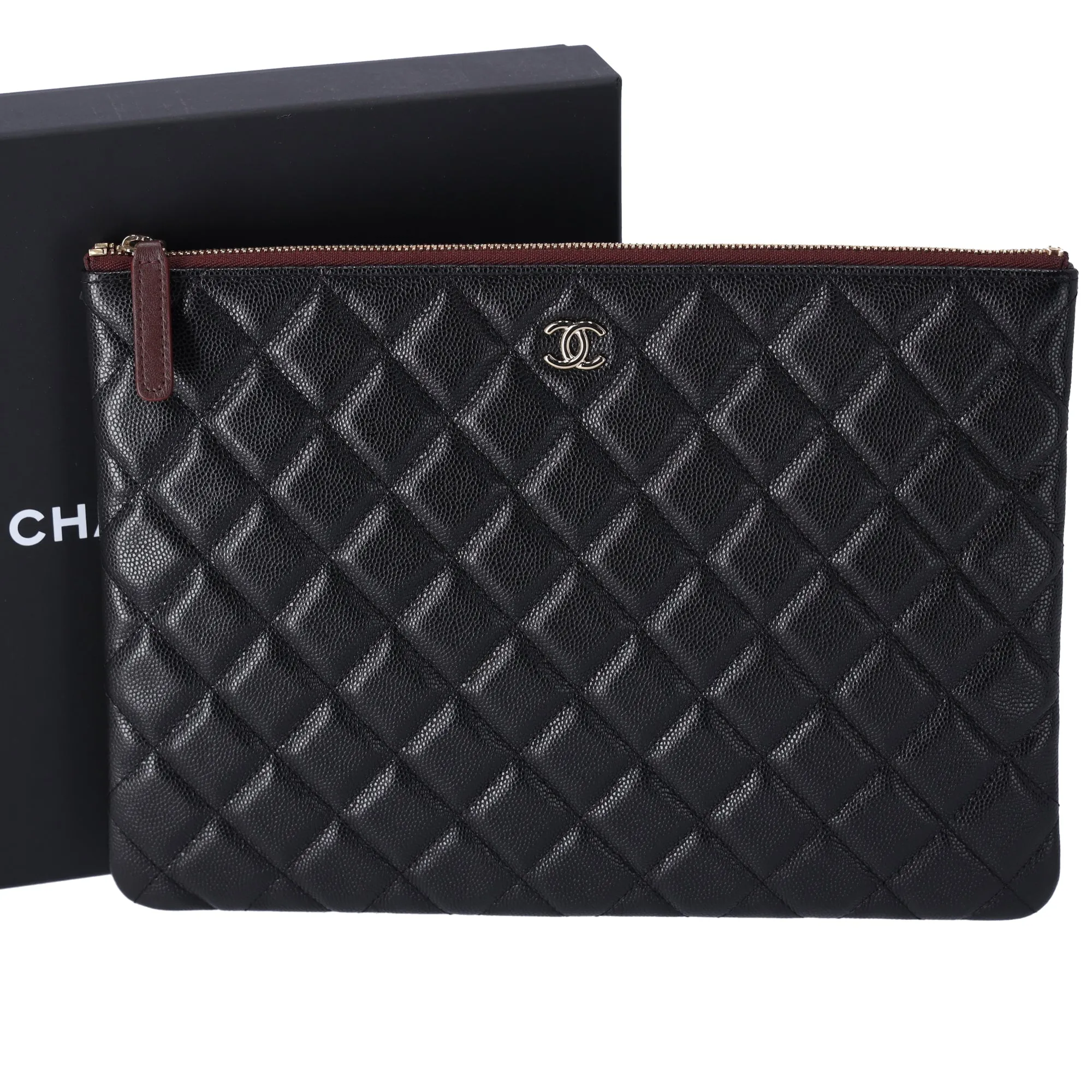 CHANEL Matelasse Classic Quilted Clutch Bag Black Caviar Leather sold by Gaby's Bags