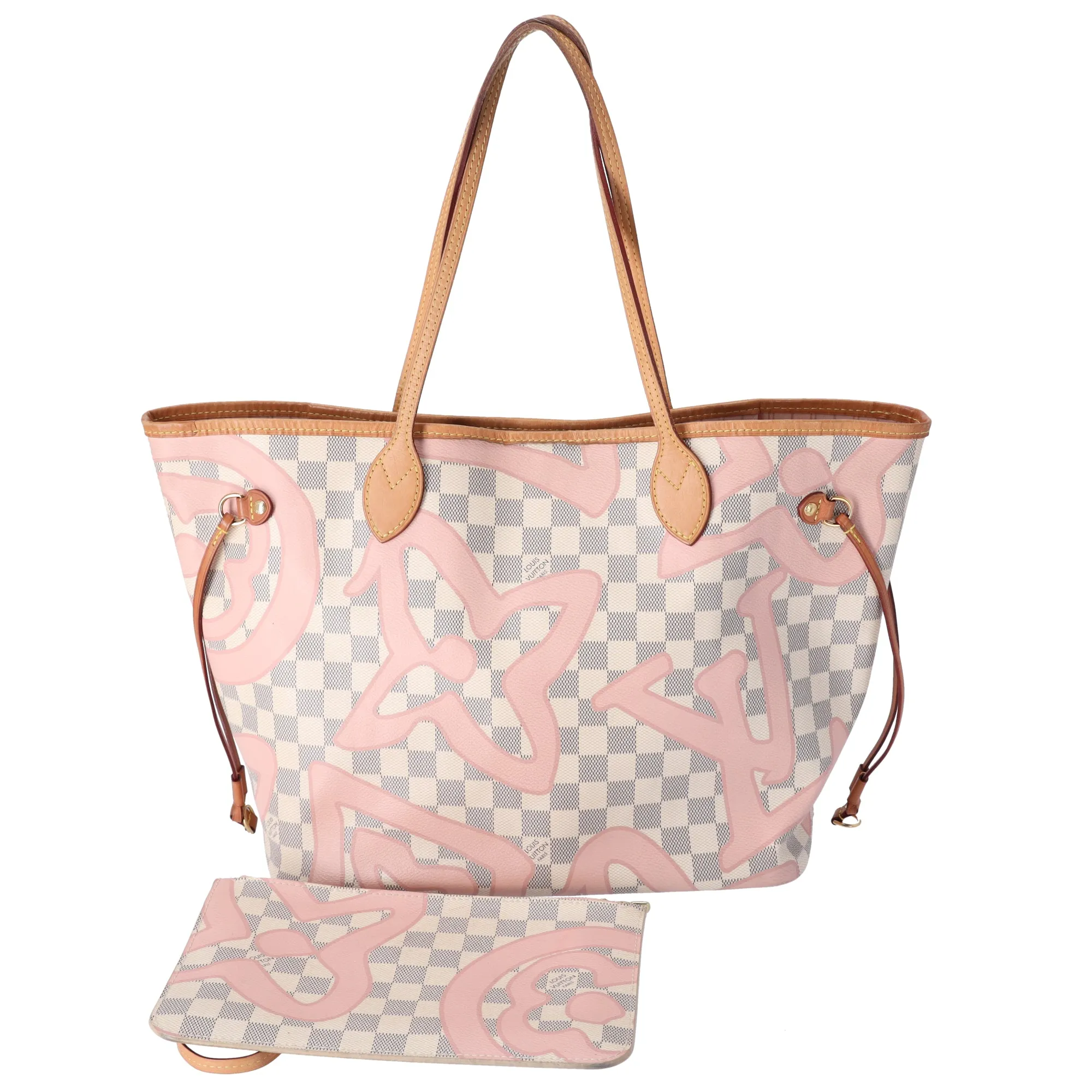 Louis Vuitton Damier Azur Tahitienne Neverfull MM Tote Beige Pink + Pouch sold by Gaby's Bags