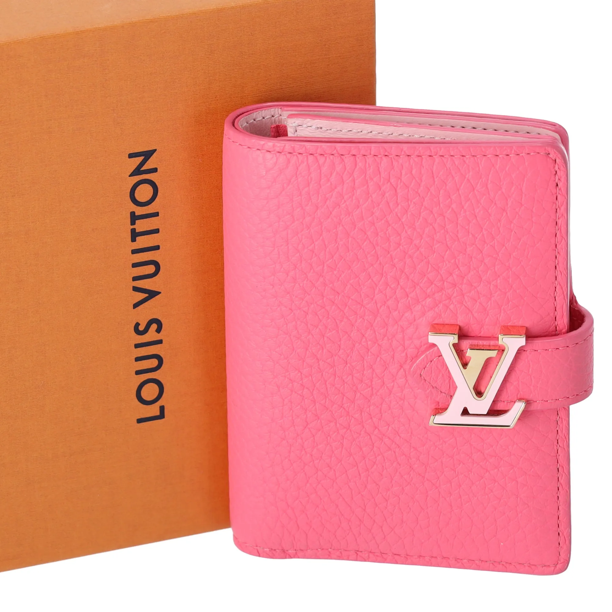 Louis Vuitton Capucines Vertical Bifold Wallet Rose Dragon Fruit Pink sold by Gaby's Bags