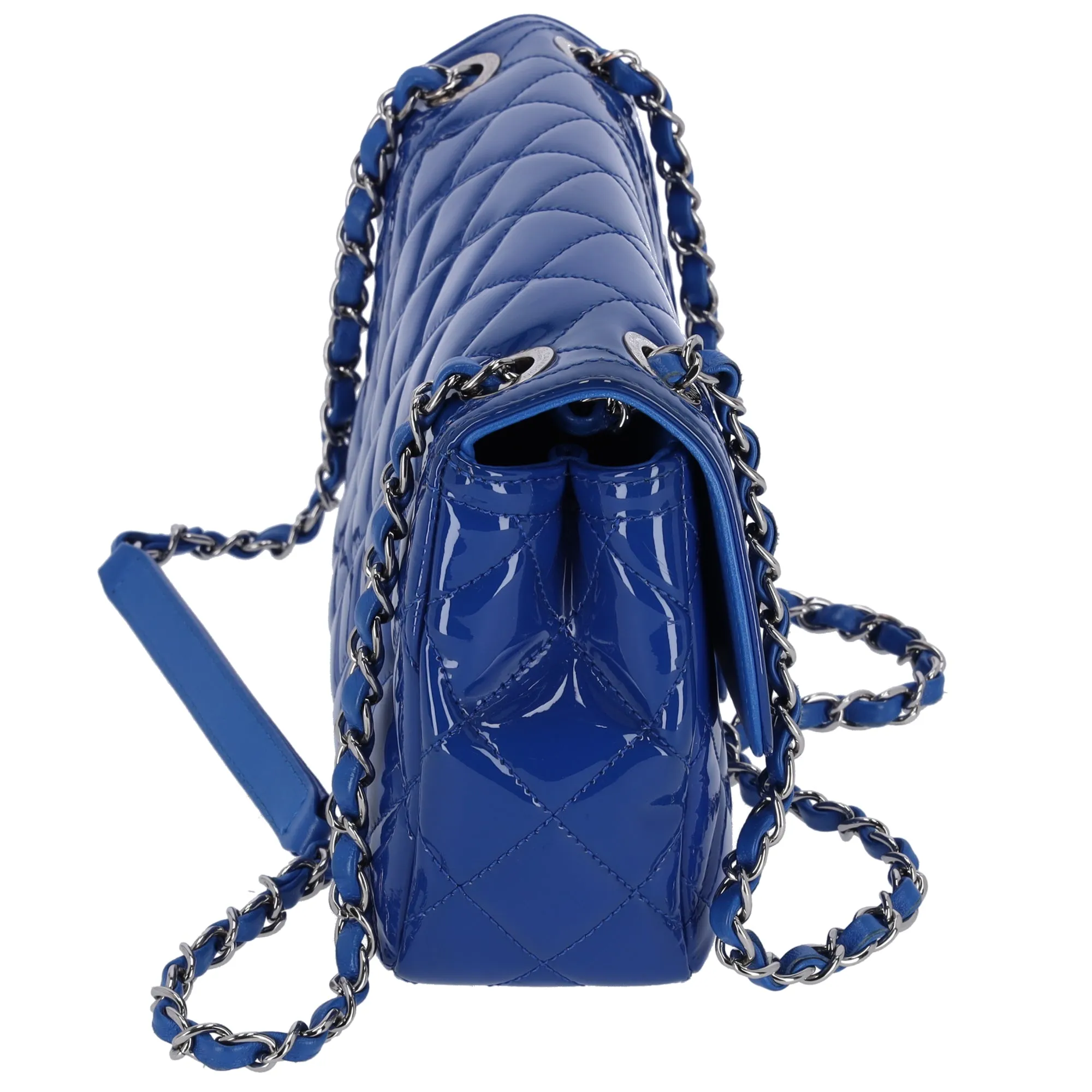CHANEL Single Flap Matelasse Shoulder Bag Blue Patent Leather sold by Gaby's Bags product image thumbnail 4