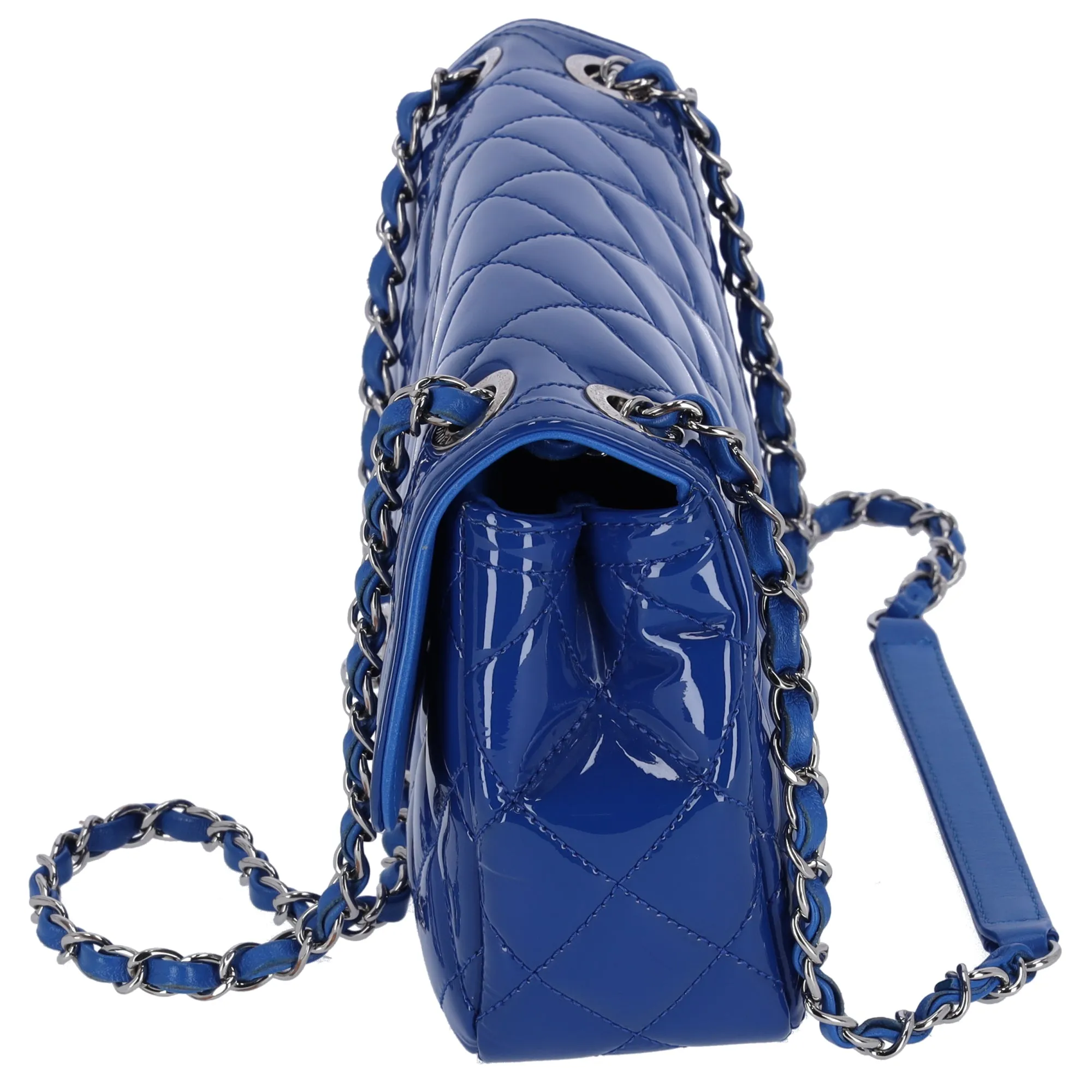 CHANEL Single Flap Matelasse Shoulder Bag Blue Patent Leather sold by Gaby's Bags product image thumbnail 2