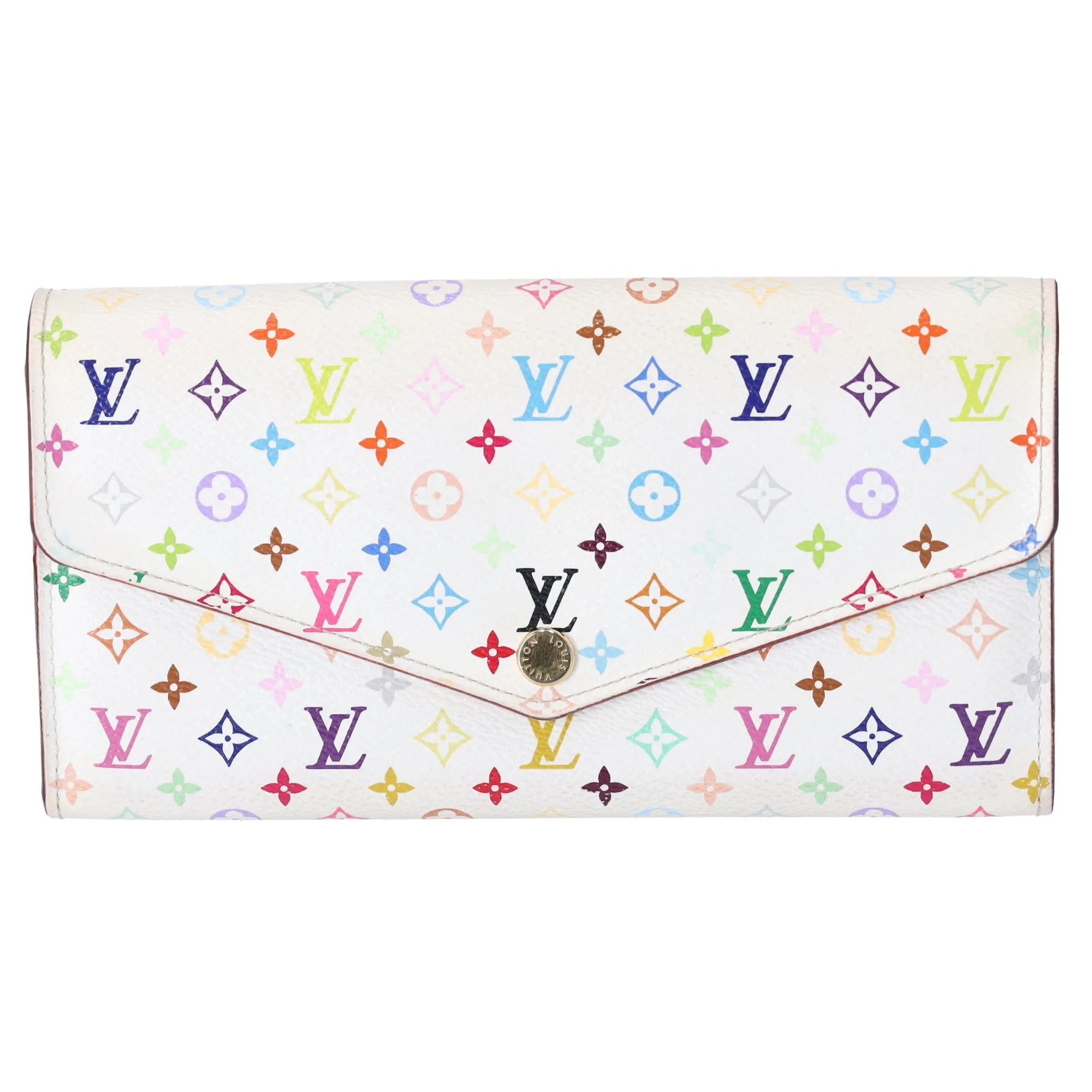 Louis Vuitton x Murakami Sarah Monogram Multicolor Long Wallet M60666 White Pink sold by Gaby's Bags