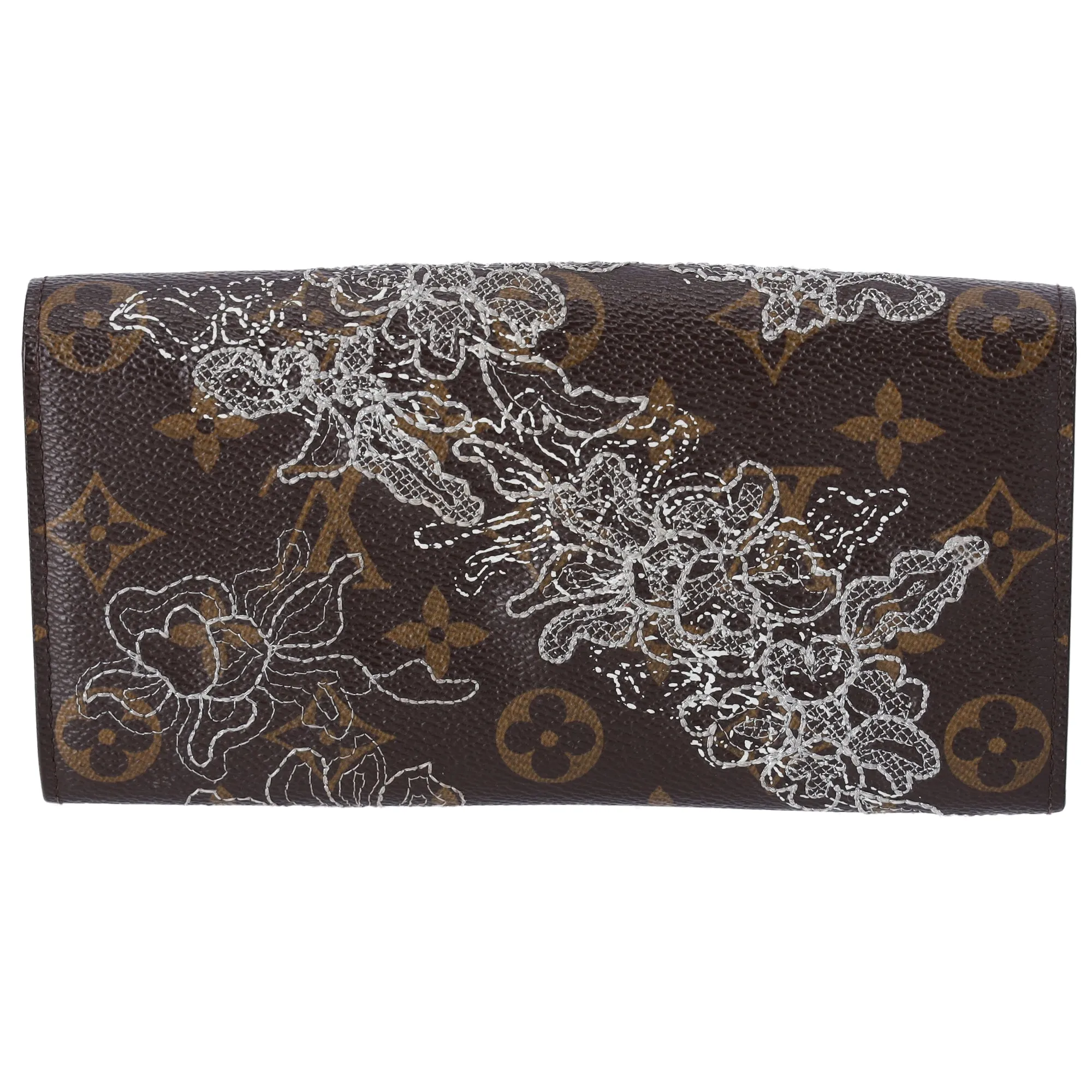 Louis Vuitton Monogram Dentelle Sarah Wallet Brown Silver sold by Gaby's Bags