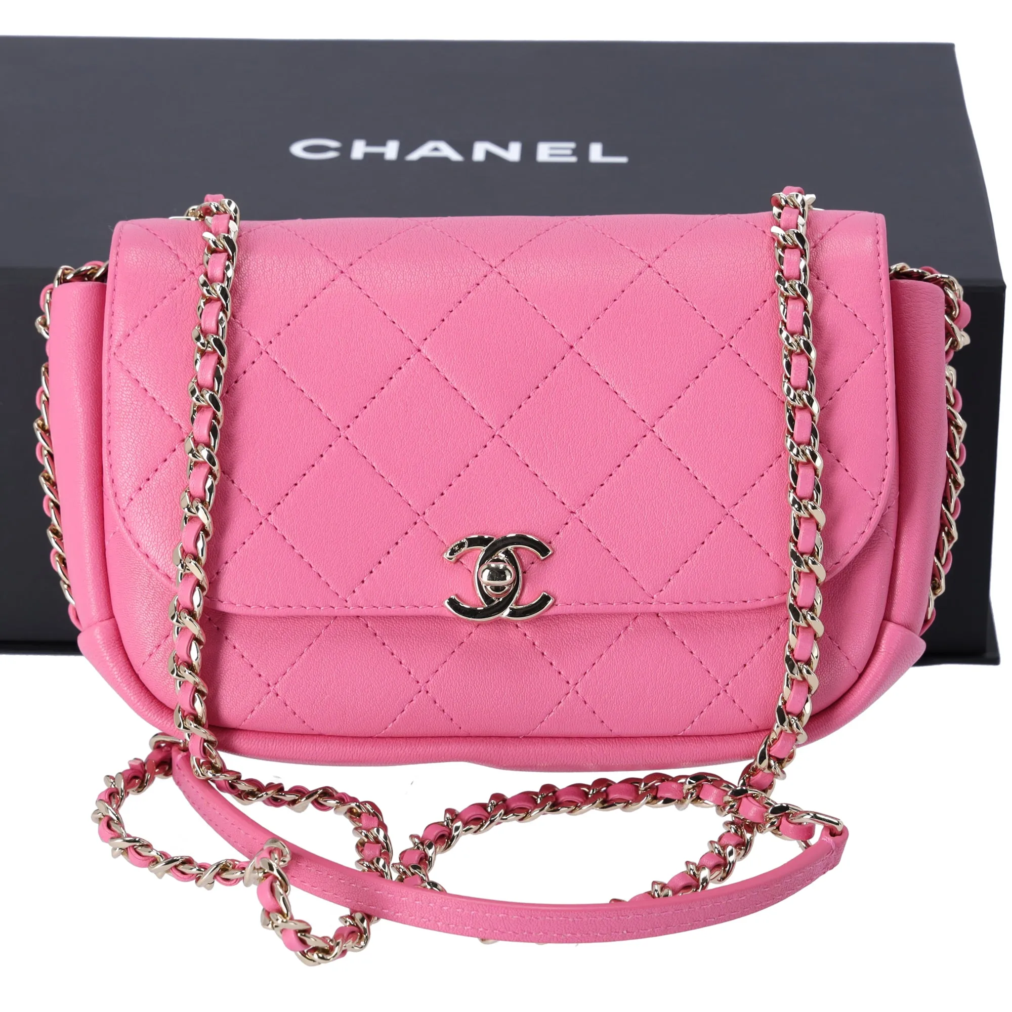 CHANEL Stitched CC Day Flap Bag Pink Lambskin sold by Gaby's Bags