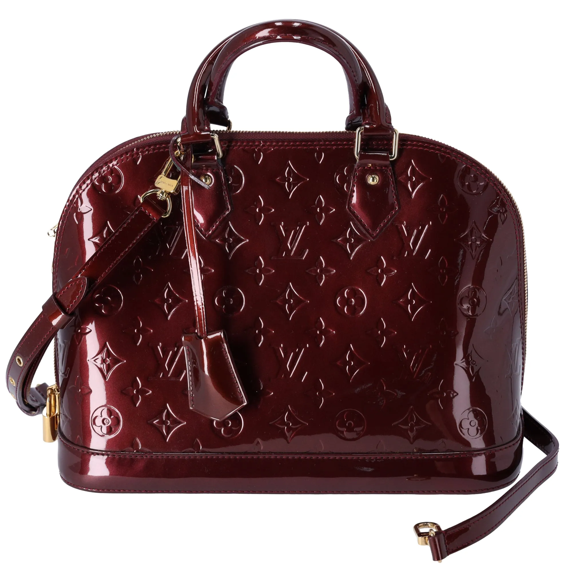 Louis Vuitton Alma PM Monogram Vernis Handbag M91691 Rouge Fauviste sold by Gaby's Bags