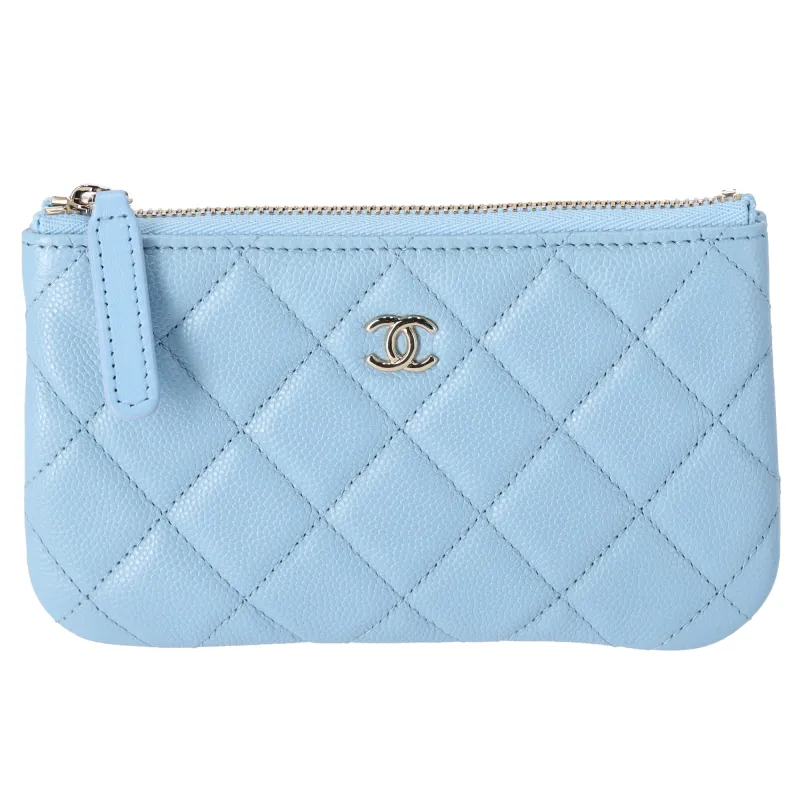 CHANEL Classic Matelasse Zip Pouch Light Blue Caviar Leather sold by Gaby's Bags