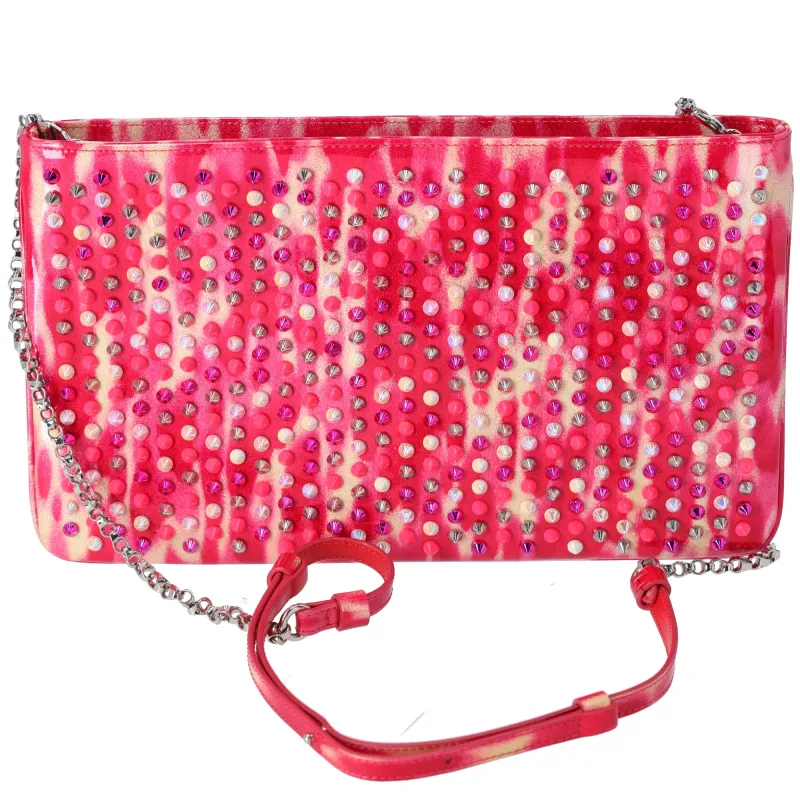 Christian Louboutin Loubiposh Clutch Bag Pink Cream Multi Patent Leather Studded sold by Gaby's Bags