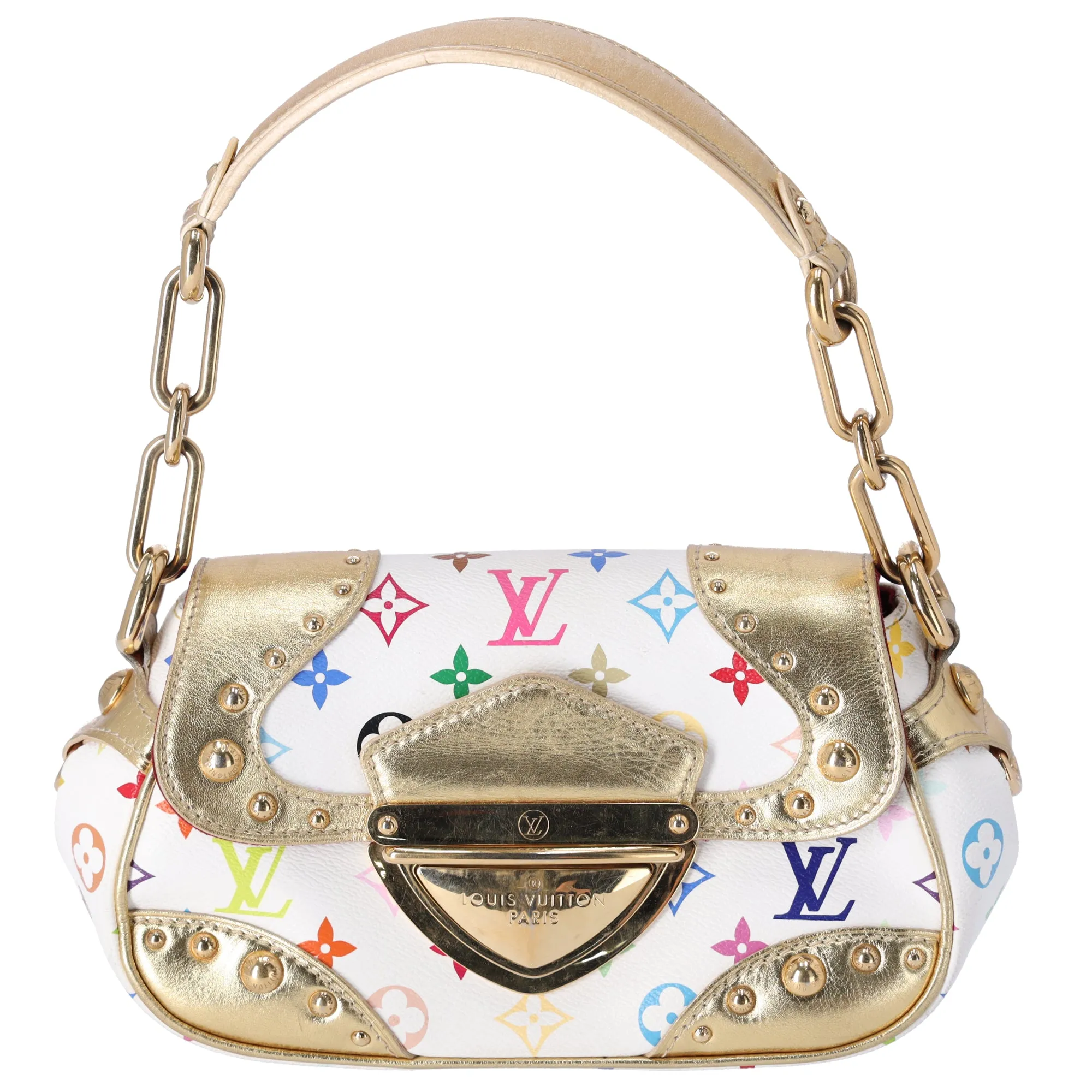 Louis Vuitton x Takashi Murakami Marilyn Bag White Multicolor Monogram Gold sold by Gaby's Bags