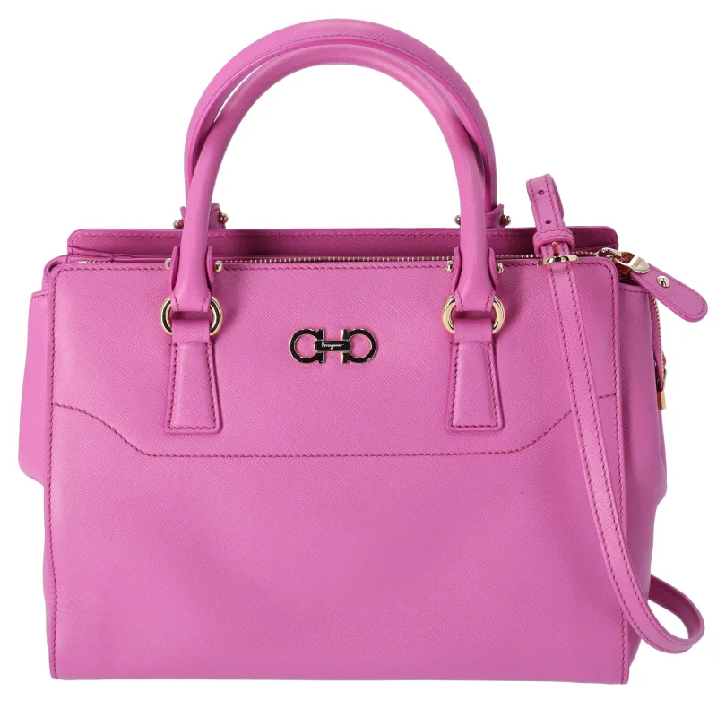 Salvatore Ferragamo Beky Handbag Pink Saffiano Leather sold by Gaby's Bags