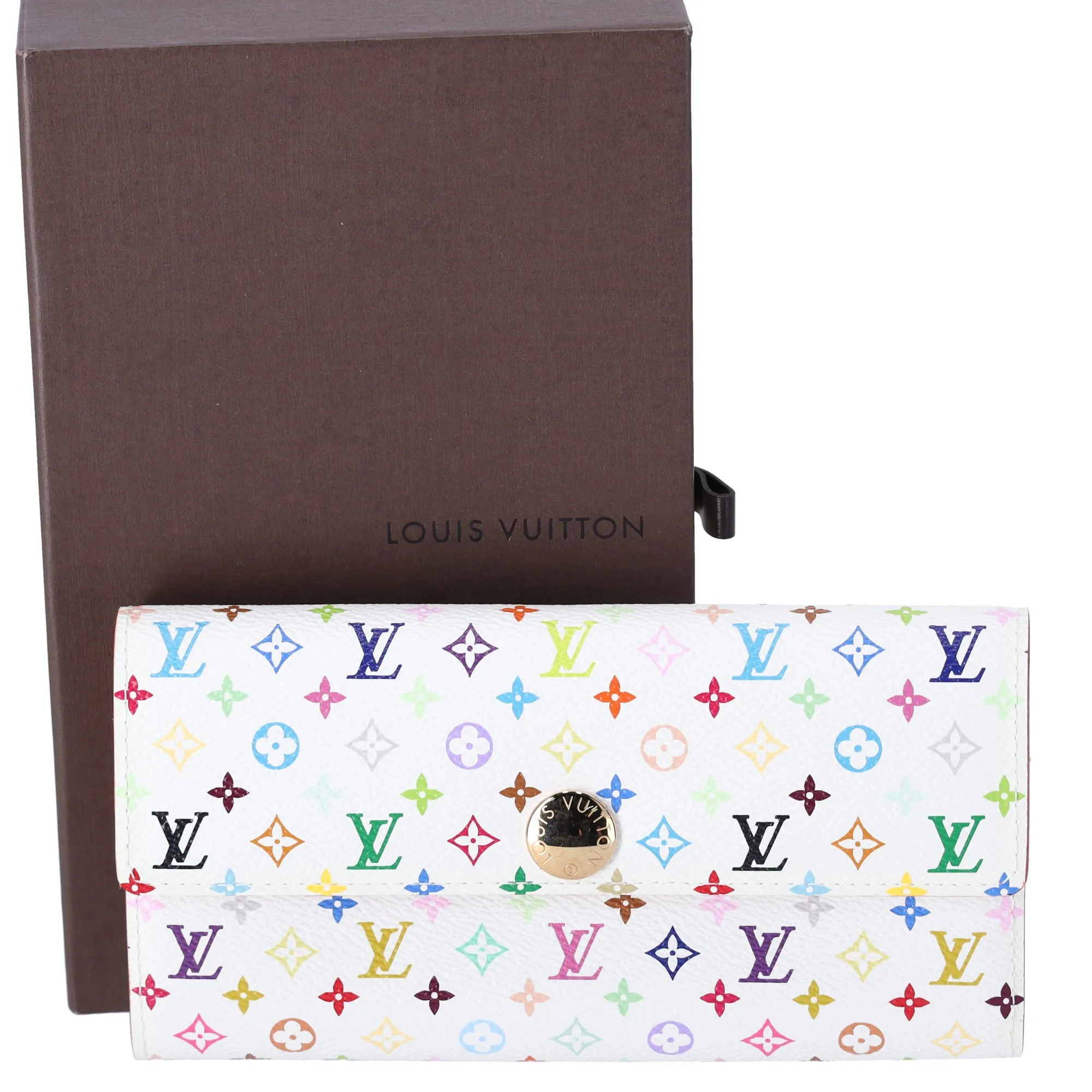 Louis Vuitton x Murakami Monogram Multicolor Sarah Wallet White sold by Gaby's Bags