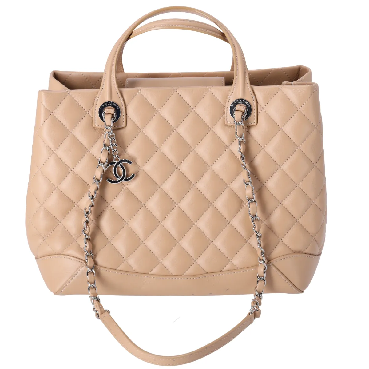 CHANEL Matelasse Easy Shopping Tote Bag Beige Calf Leather sold by Gaby's Bags