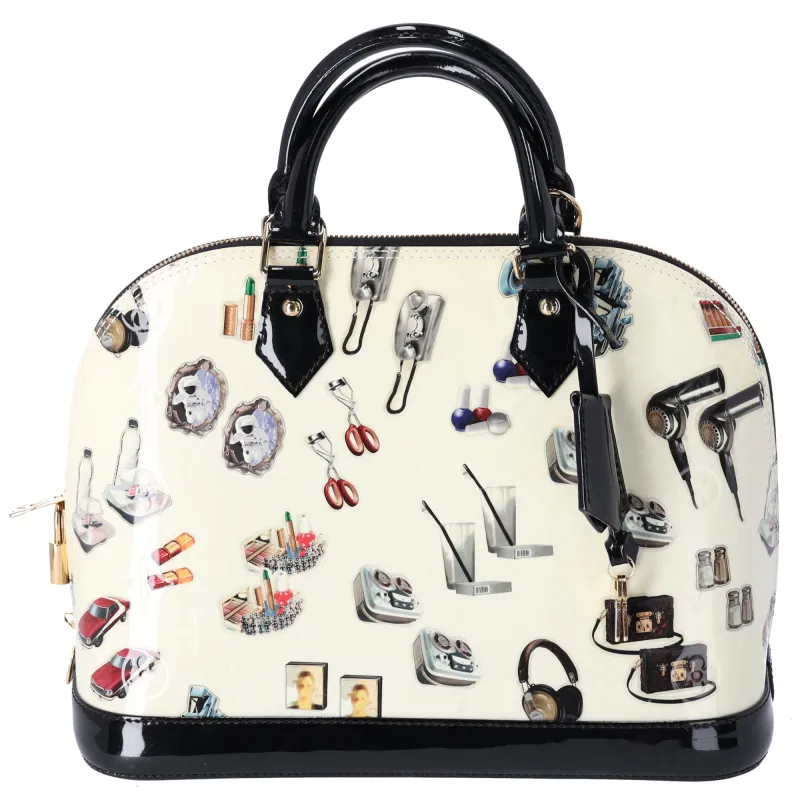 Louis Vuitton Alma Sticker Animation Handbag White Black Multi Patent Leather sold by Gaby's Bags