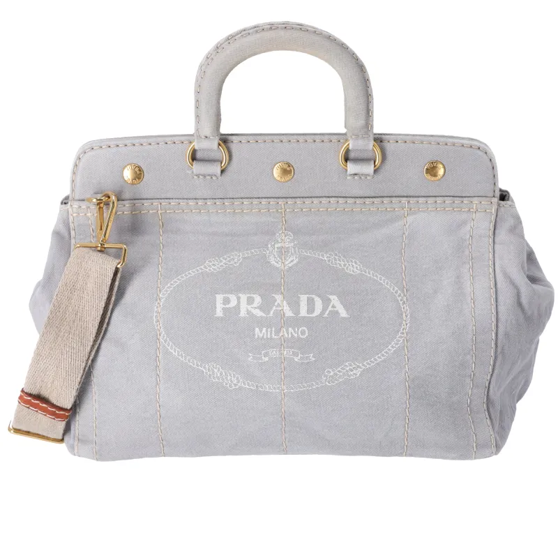 PRADA Canapa Handbag BN2045 Light Gray Denim sold by Gaby's Bags