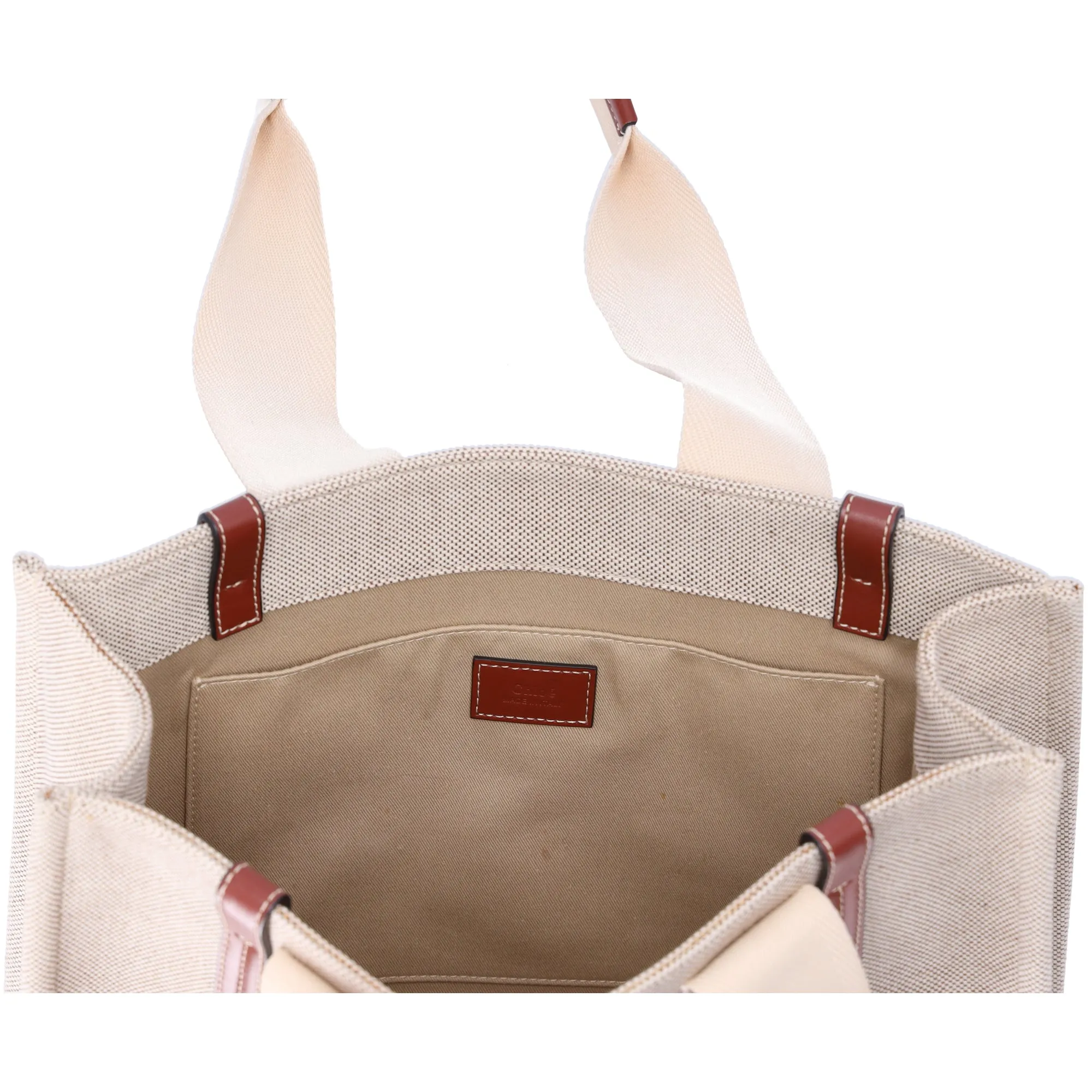 Chloe Woody Medium Tote Bag Cream Brown Canvas Leather sold by Gaby's Bags product image thumbnail 5