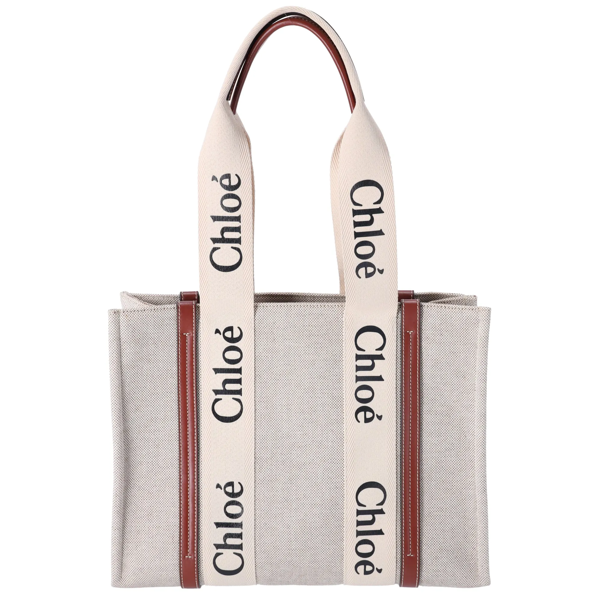 Chloe Woody Medium Tote Bag Cream Brown Canvas Leather sold by Gaby's Bags