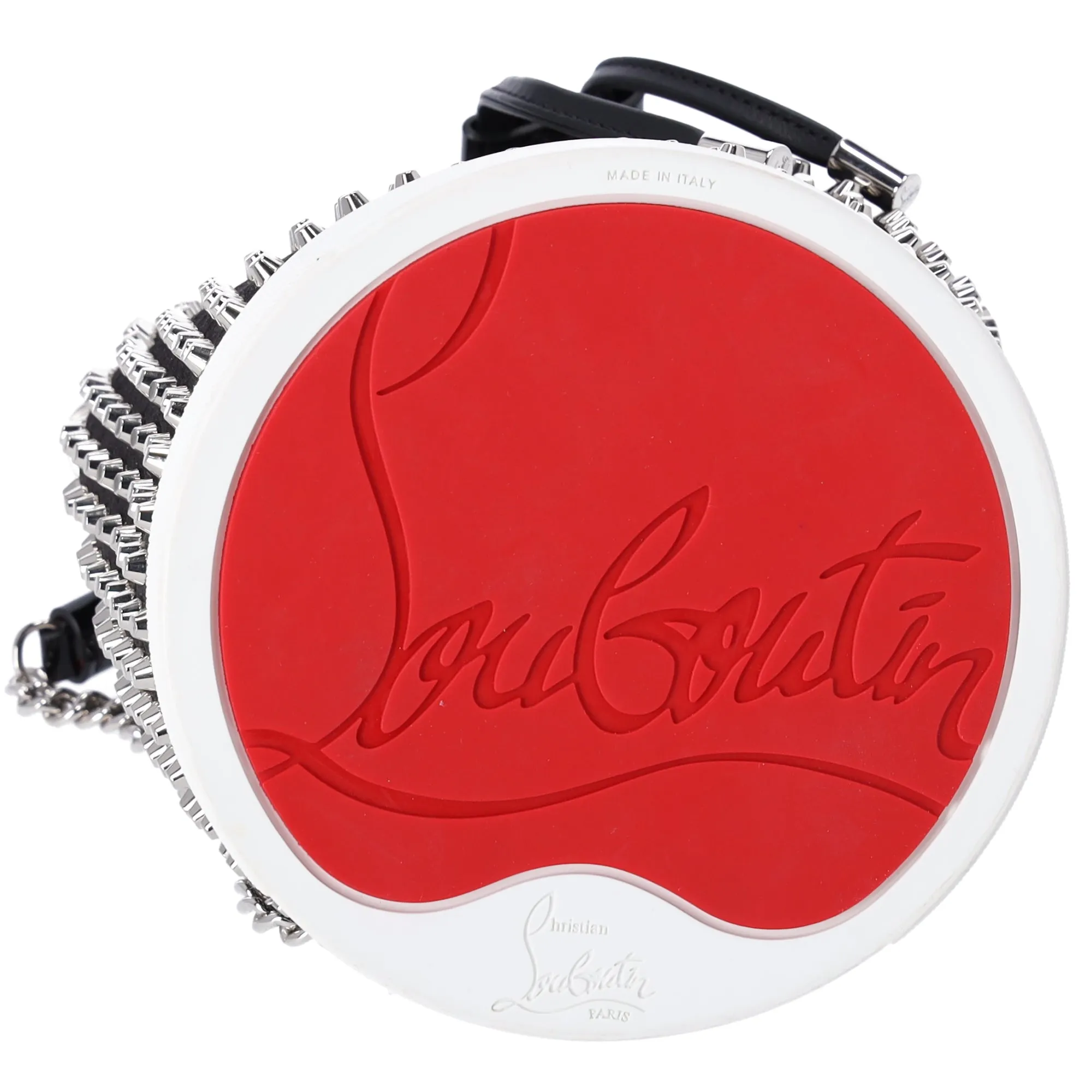 Christian Louboutin Marie Jane Bucket Shoulder Bag Black Silver Red Satin sold by Gaby's Bags product image thumbnail 5