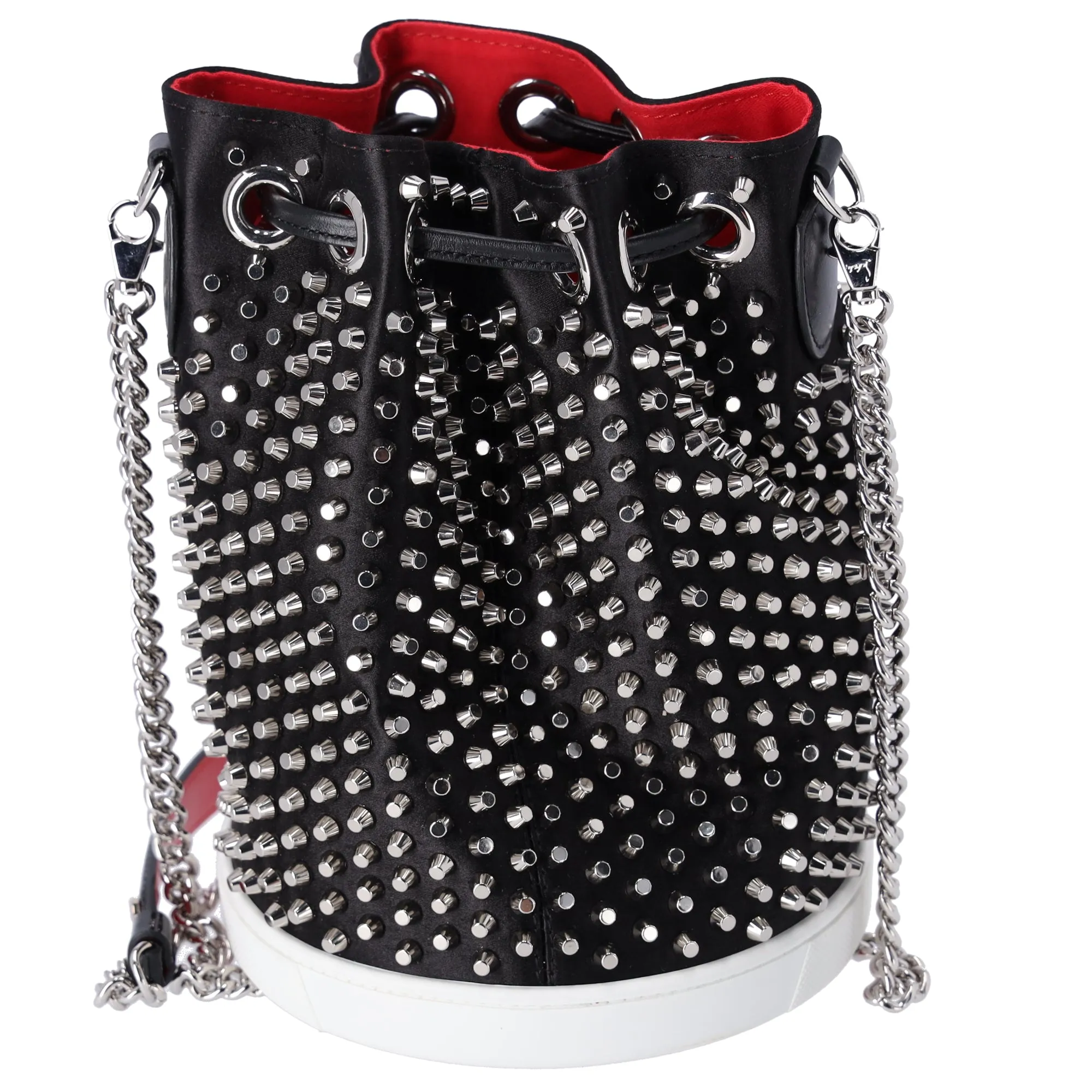 Christian Louboutin Marie Jane Bucket Shoulder Bag Black Silver Red Satin sold by Gaby's Bags product image thumbnail 3