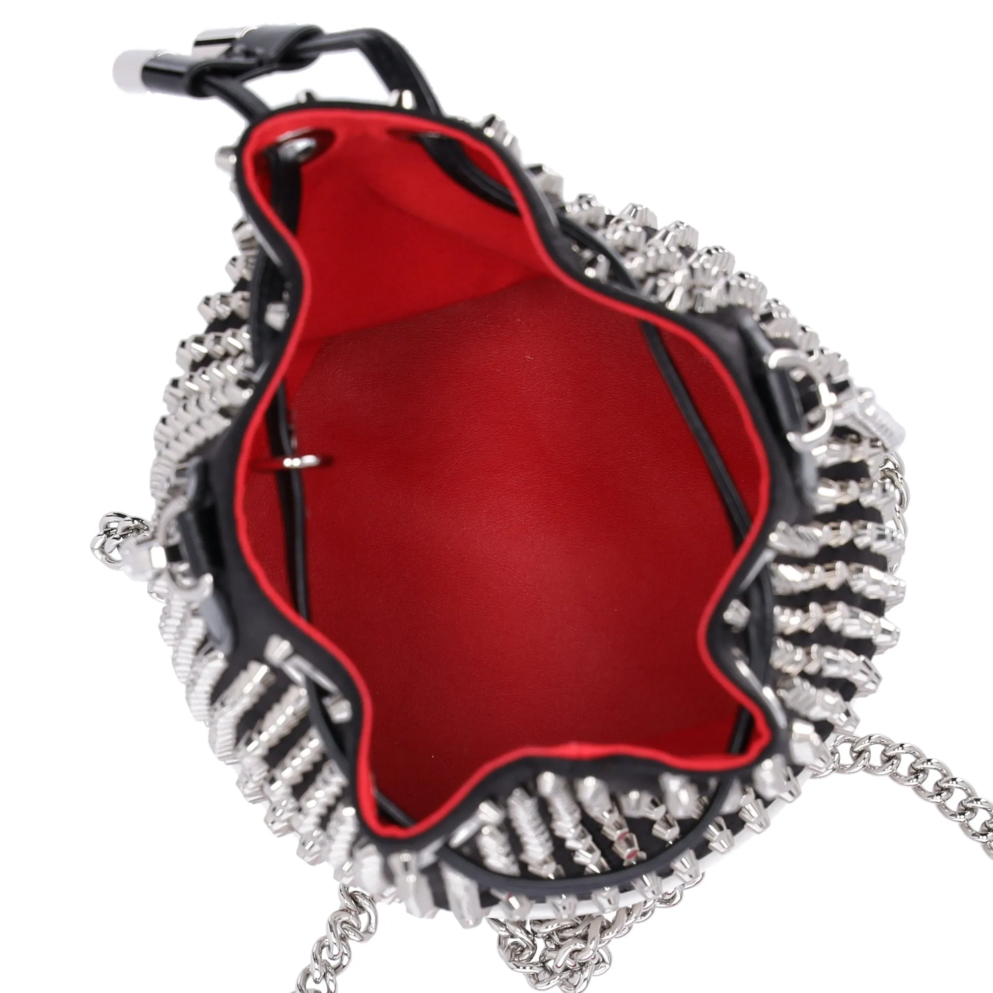Christian Louboutin Marie Jane Bucket Shoulder Bag Black Silver Red Satin sold by Gaby's Bags product image thumbnail 4