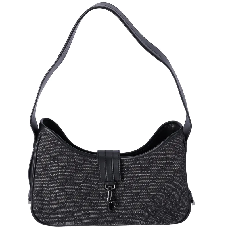 GUCCI GG Shoulder Bag 92736 Black Jacquard Leather Gray sold by Gaby's Bags