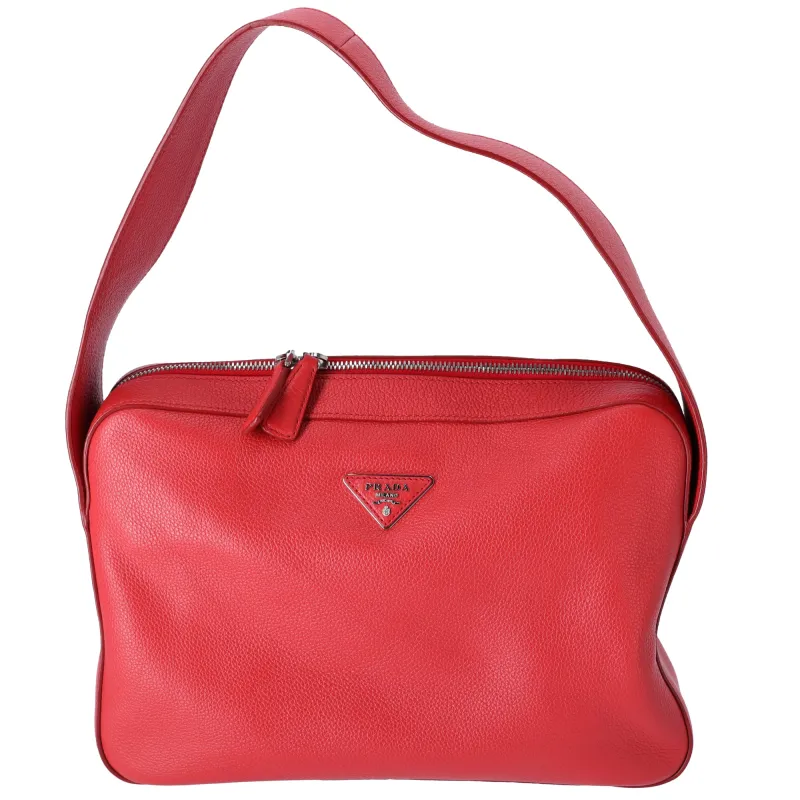 PRADA Triangle Logo Shoulder Bag 1BC023 Red Leather sold by Gaby's Bags