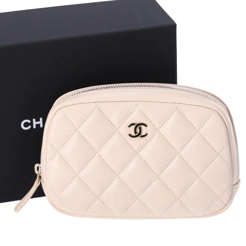 CHANEL Matelasse Pouch A80909 Beige Caviar Leather sold by Gaby's Bags