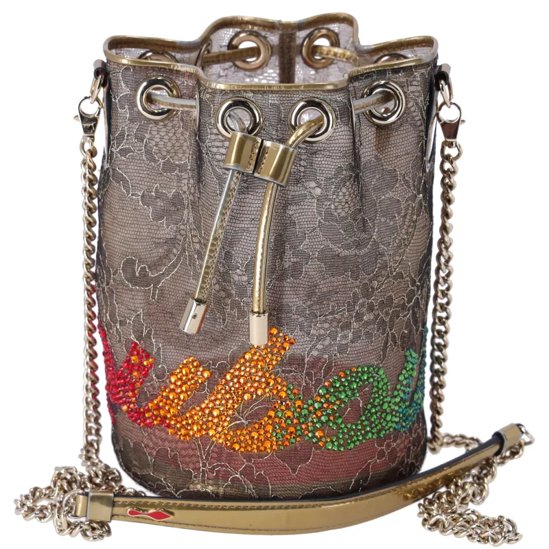 Christian Louboutin Marie jane Shoulder Bag Gold Red Blue Nylon Rhinestones made by Christian Louboutin