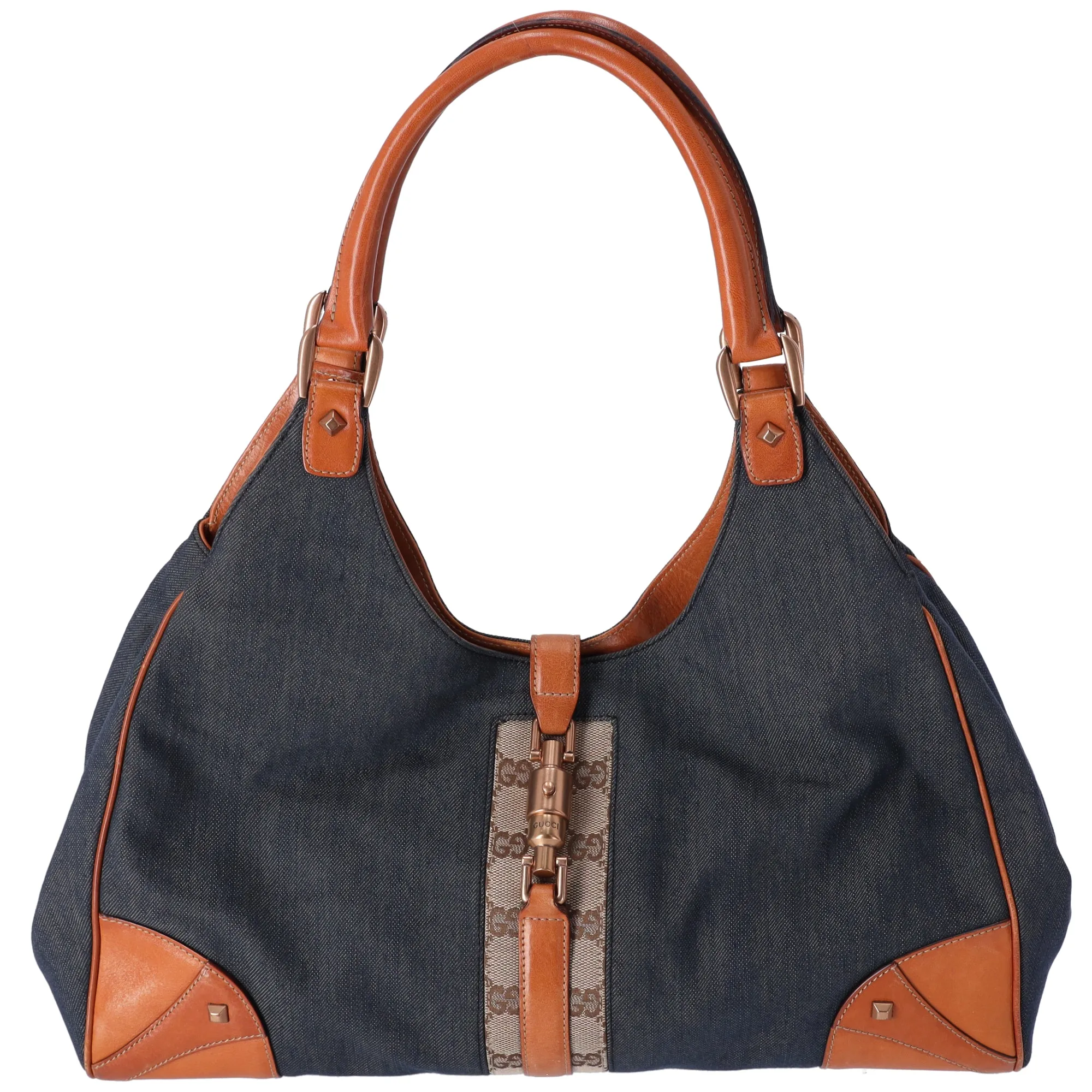 GUCCI GG New Jackie Shoulder Bag 203419 Navy Denim Brown sold by Gaby's Bags