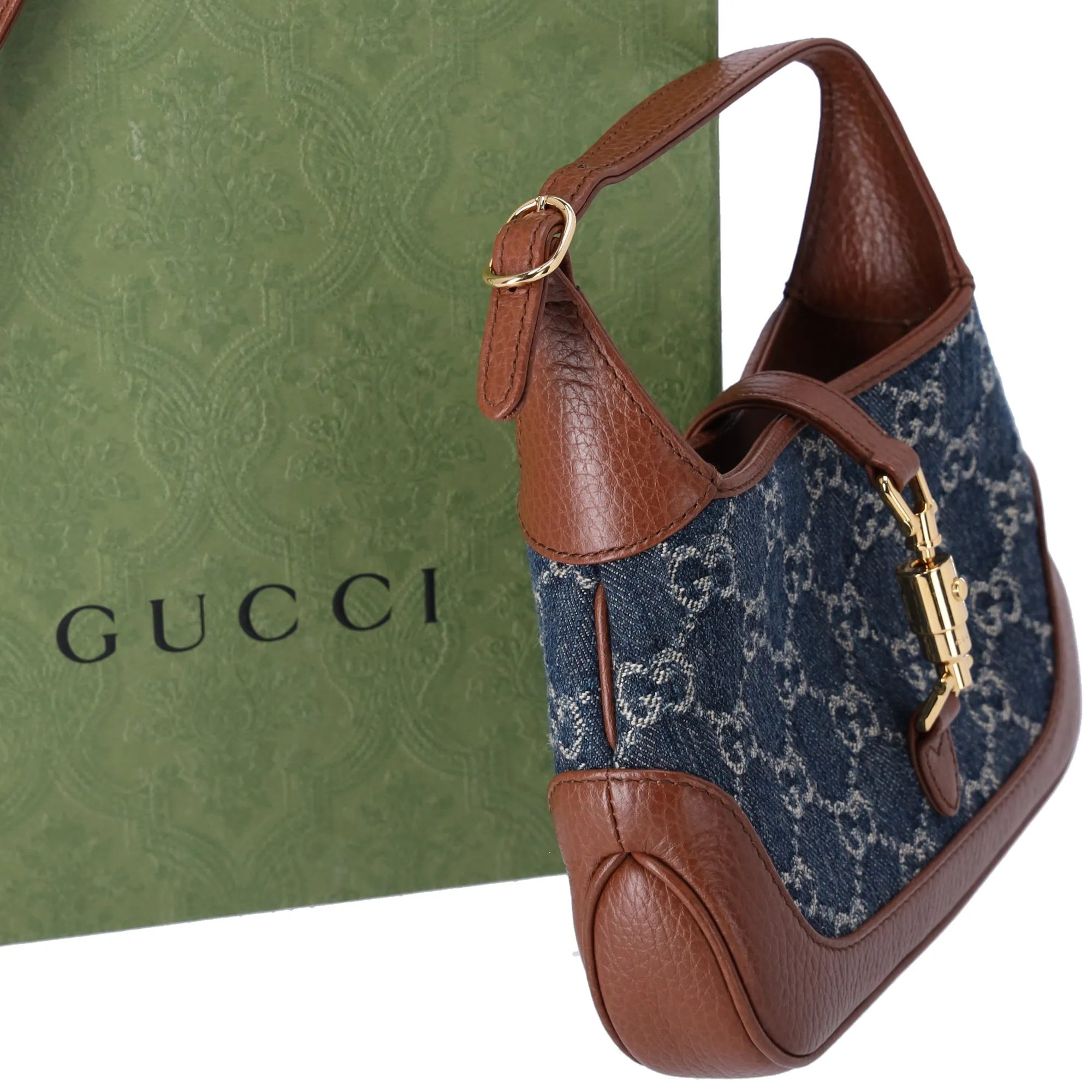 GUCCI Jackie 1961 Shoulder Bag 637092 Blue Dark Brown Denim Jacquard sold by Gaby's Bags product image thumbnail 2