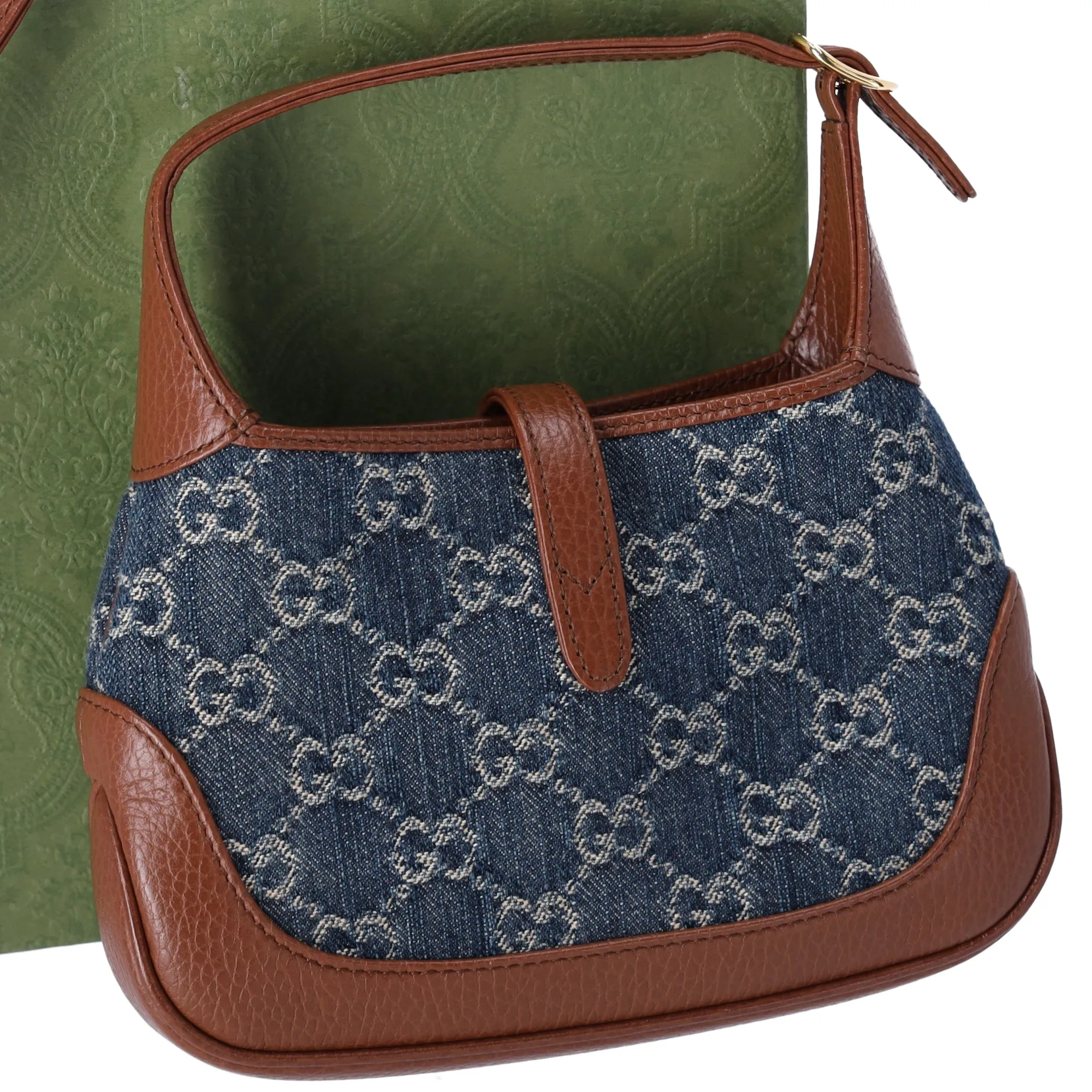 GUCCI Jackie 1961 Shoulder Bag 637092 Blue Dark Brown Denim Jacquard sold by Gaby's Bags product image thumbnail 3