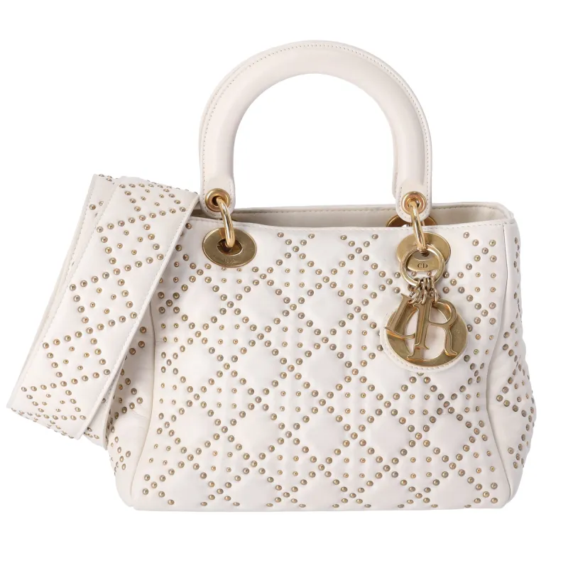 Christian Dior Lady Dior Medium Bag Handbag Cream Leather Studded sold by Gaby's Bags